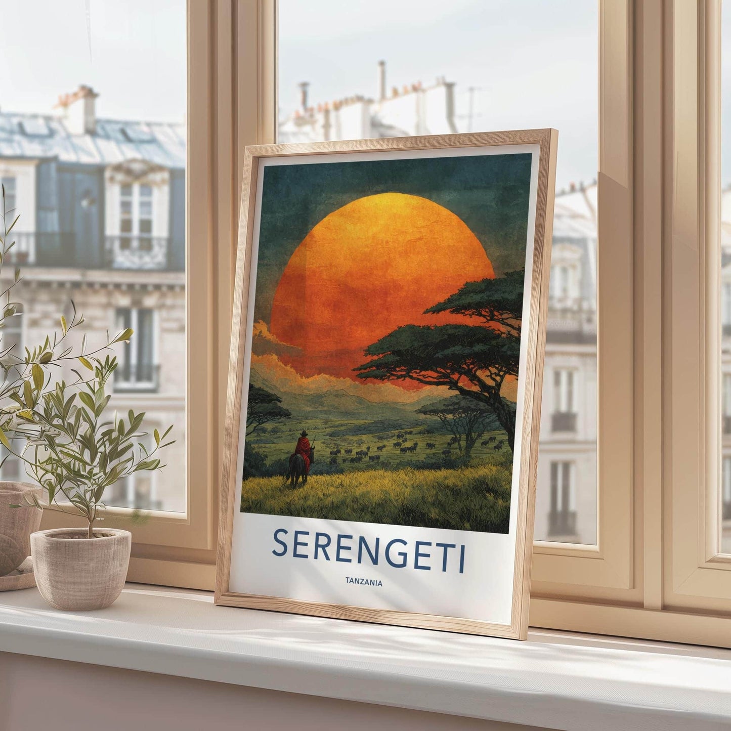 Serengeti Poster - Tanzania Travel Art - Savanna Sunset Rider Home Decor