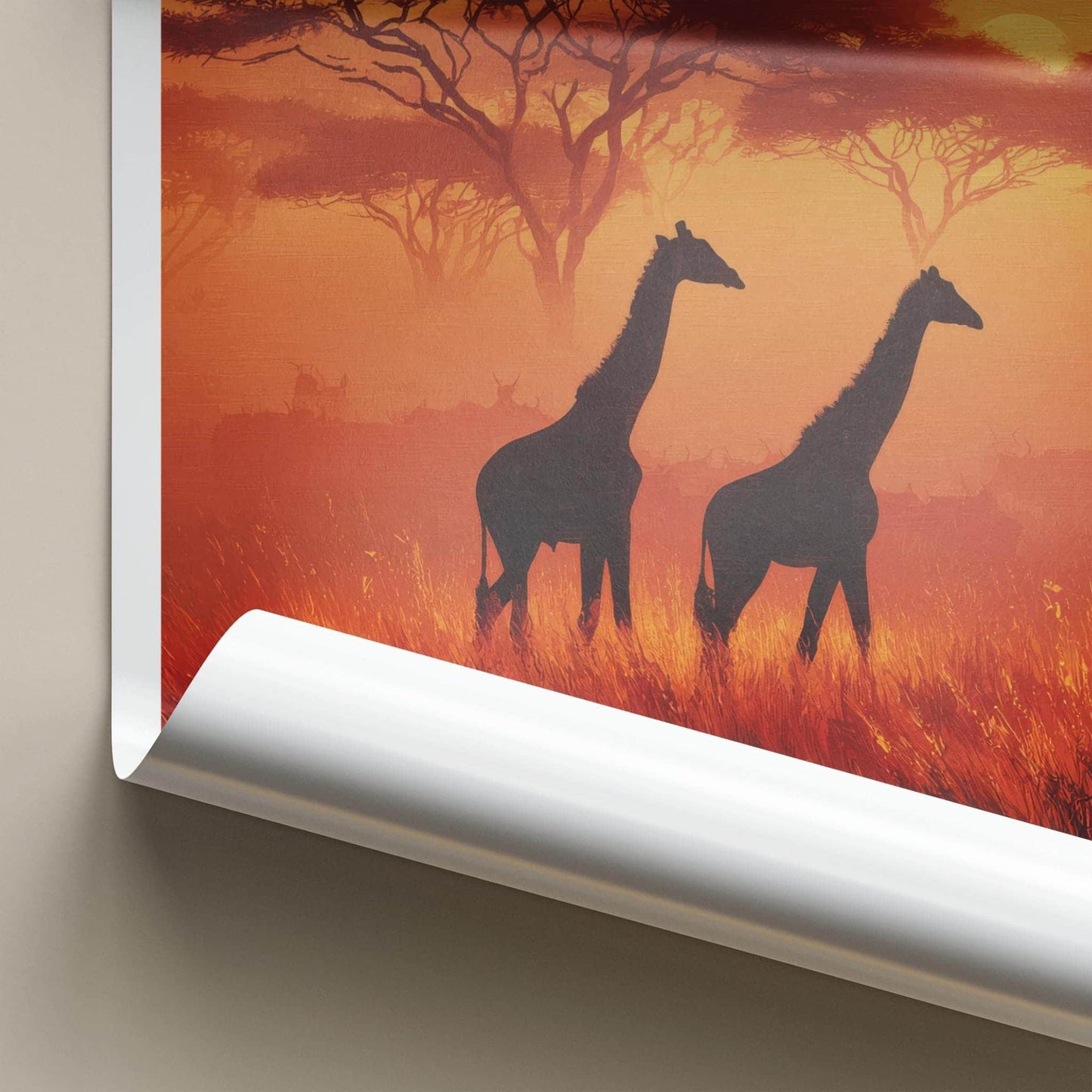 Serengeti Poster - Tanzania Travel Art - Silhouetted Giraffes Sunset Wall Decor