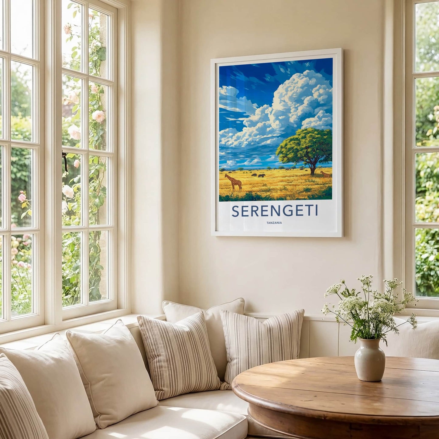 Serengeti Poster - Tanzania Travel Art - Wildlife Savanna Scene Home Decor
