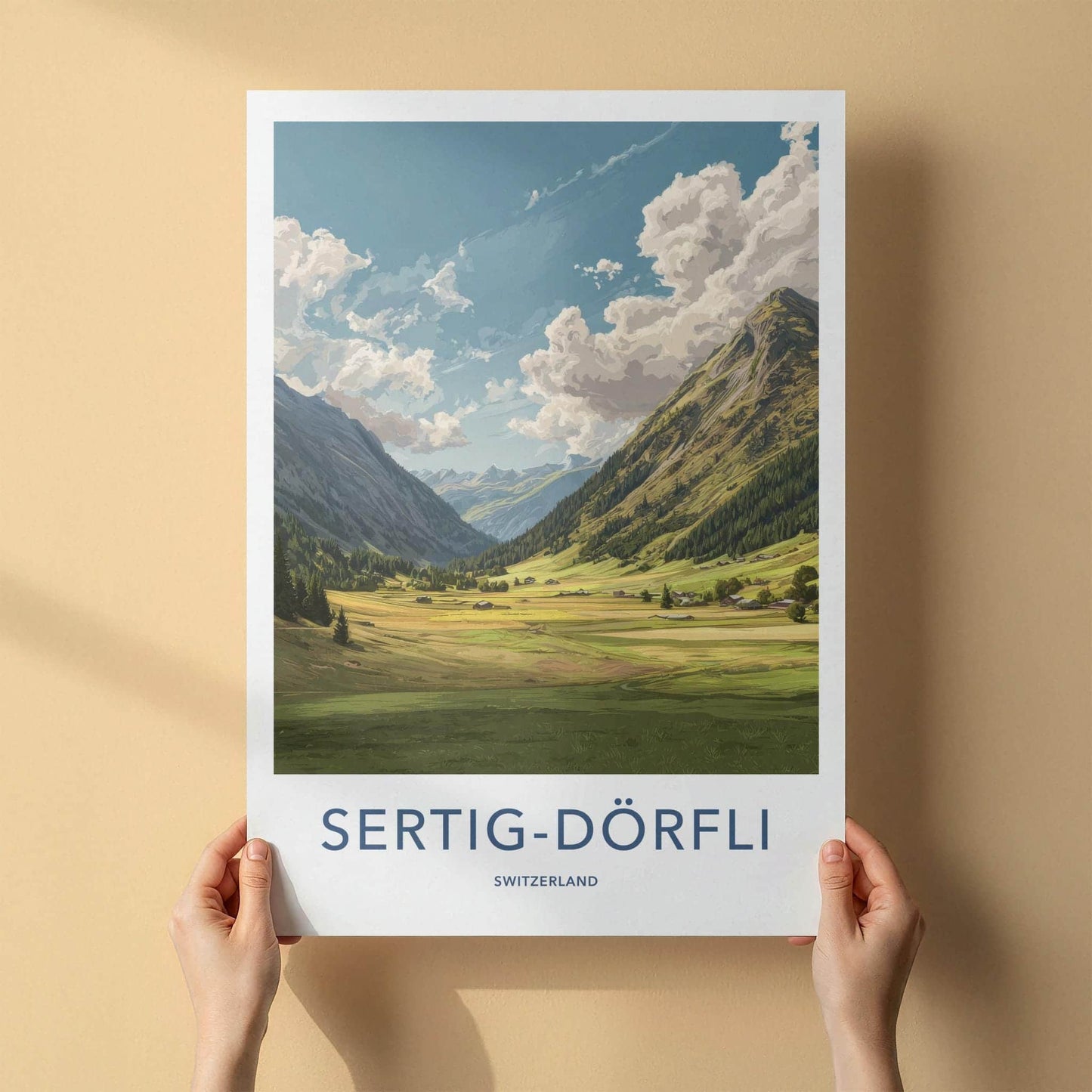 Sertig-Dorfli Poster - Switzerland Travel Art - Mountain valley village Home Decor