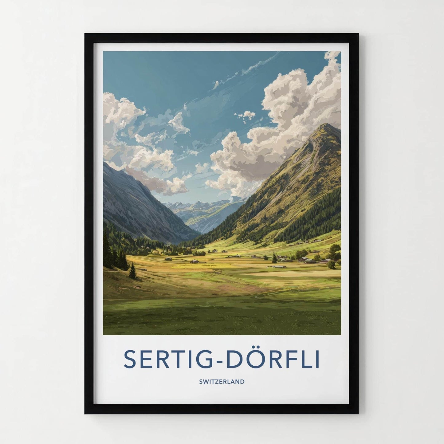 Sertig-Dorfli Poster - Switzerland Travel Art - Mountain valley village Home Decor
