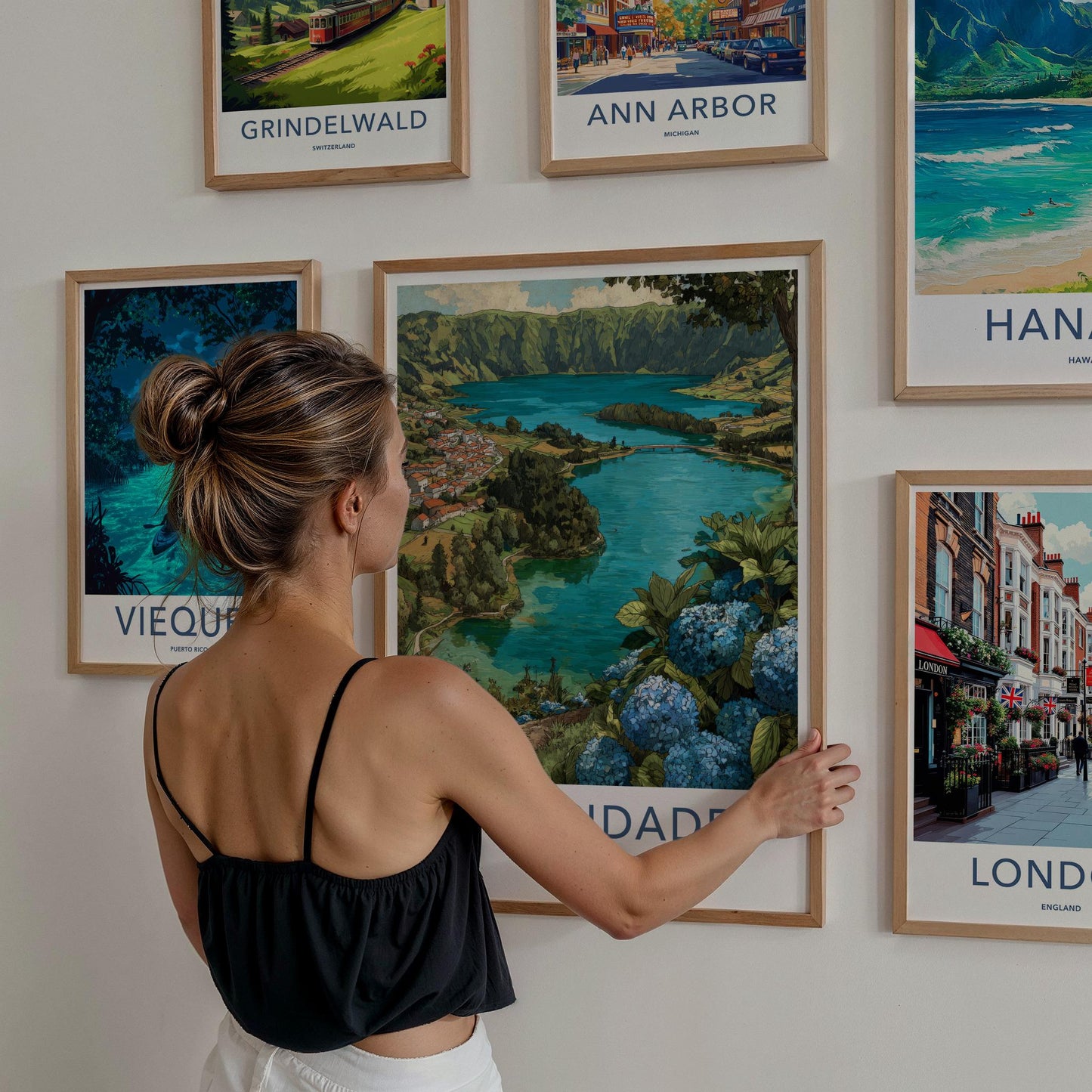 Sete Cidades Poster - Portugal Travel Art - Hydrangea Lake Vista Wall Decor