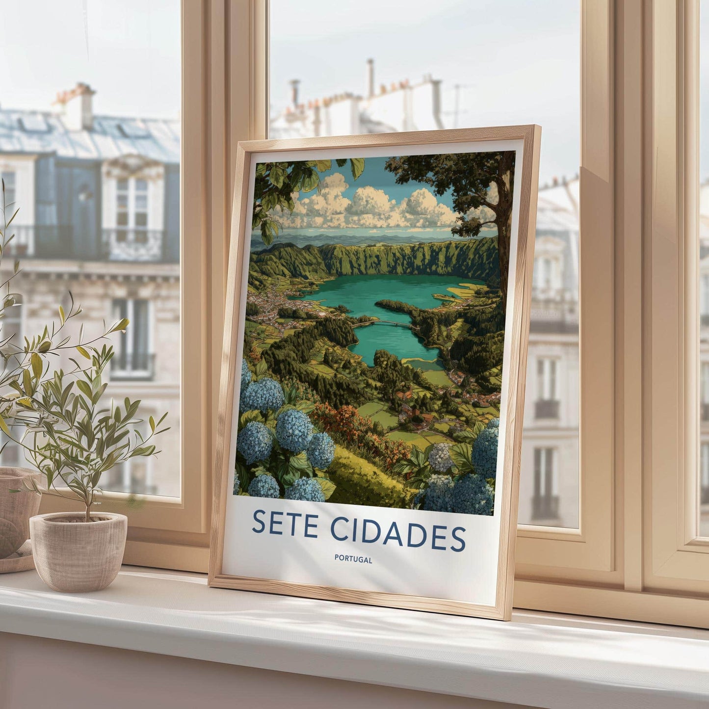 Sete Cidades Poster - Portugal Travel Art - Lakeside Village View Home Decor
