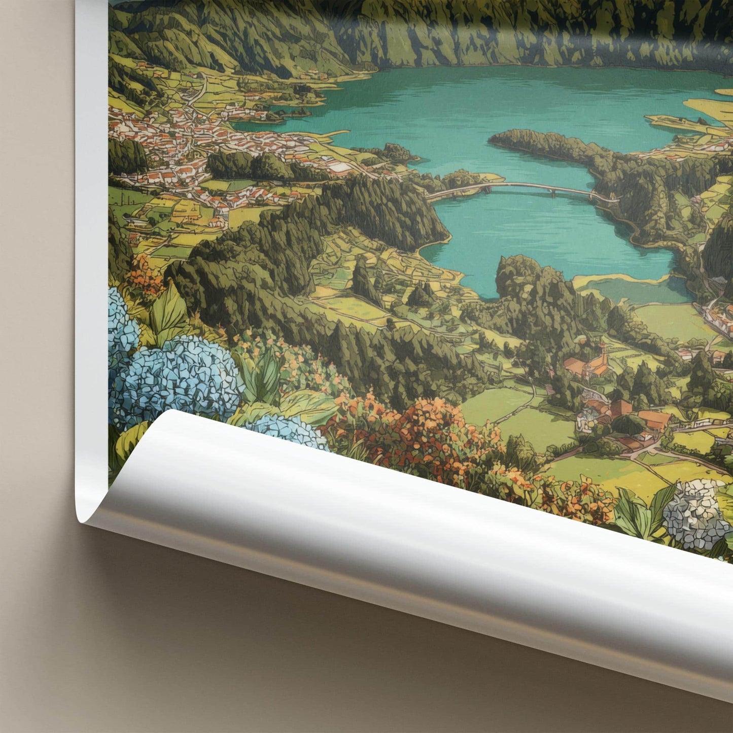 Sete Cidades Poster - Portugal Travel Art - Lakeside Village View Home Decor