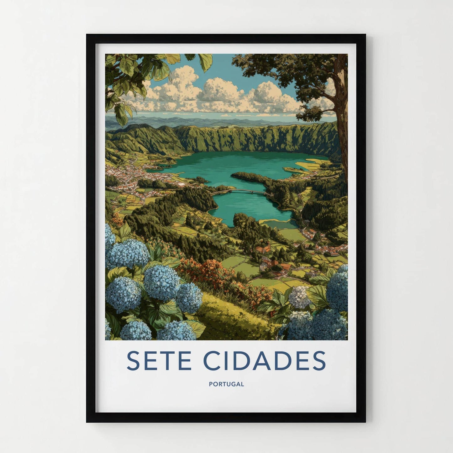 Sete Cidades Poster - Portugal Travel Art - Lakeside Village View Home Decor