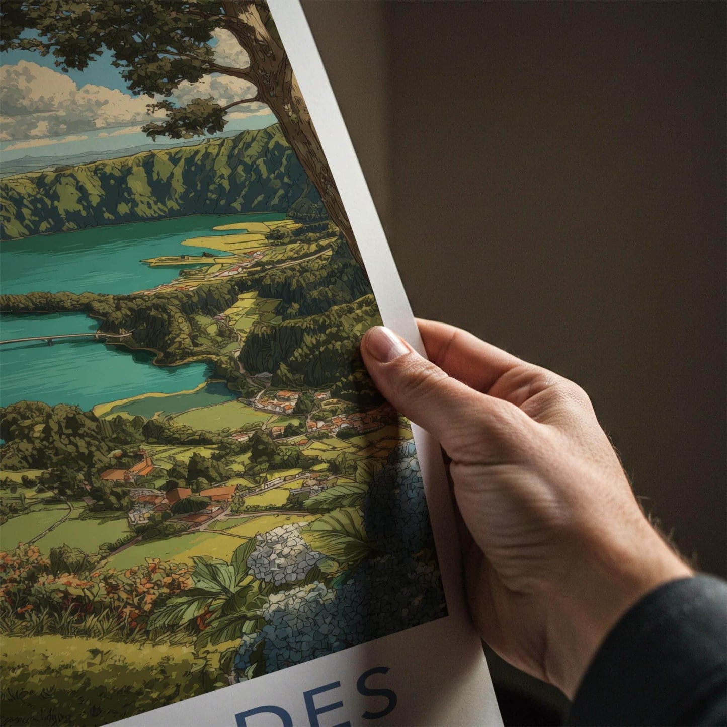 Sete Cidades Poster - Portugal Travel Art - Lakeside Village View Home Decor