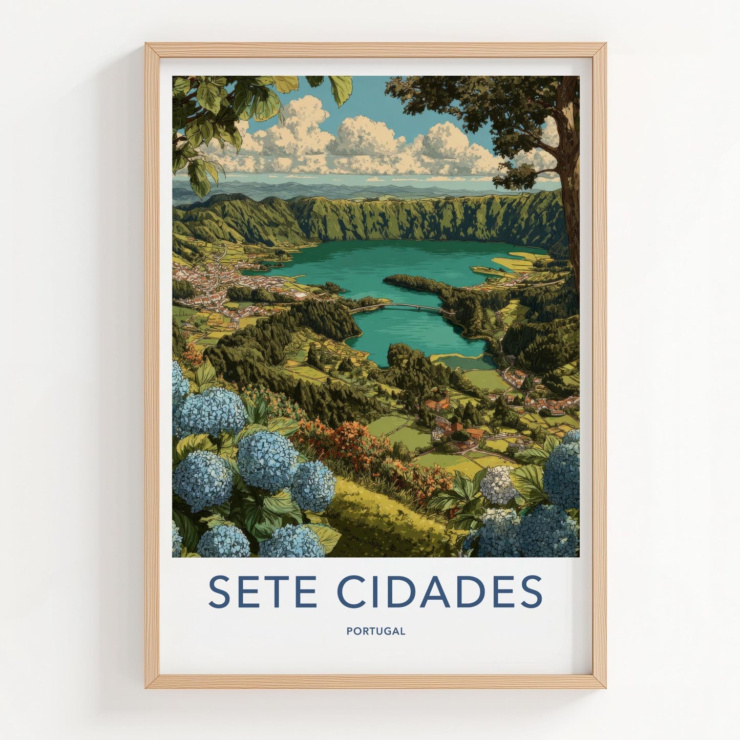 Sete Cidades Poster - Portugal Travel Art - Lakeside Village View Home Decor