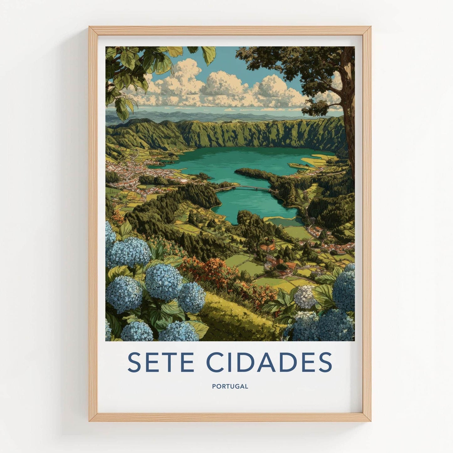 Sete Cidades Poster - Portugal Travel Art - Lakeside Village View Home Decor