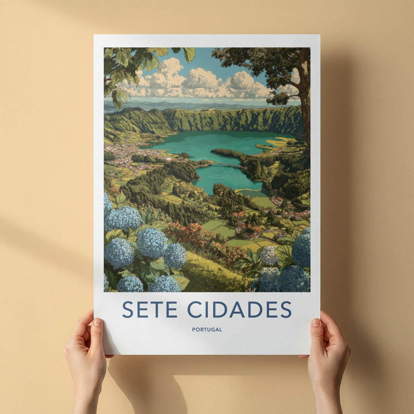 Sete Cidades Poster - Portugal Travel Art - Lakeside Village View Home Decor