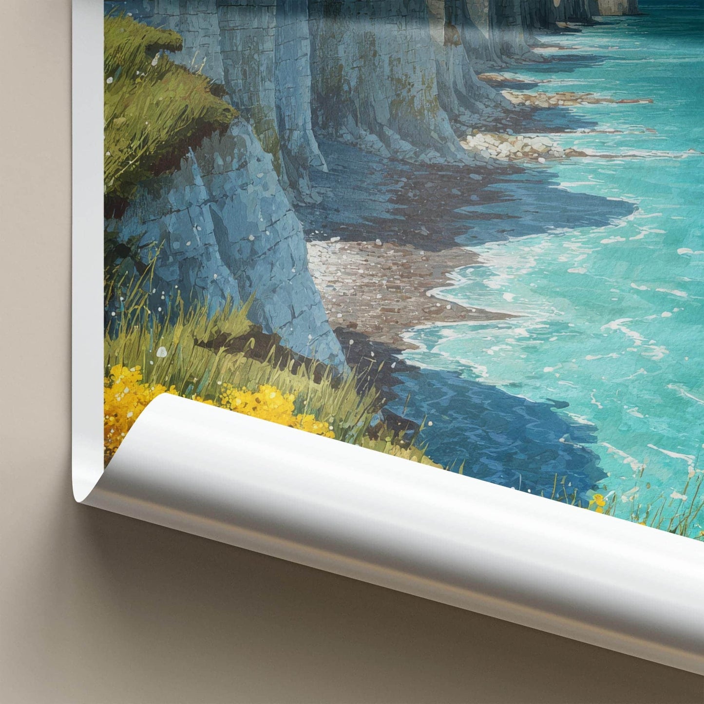 Seven Sisters Poster - England Travel Art - Chalk Cliffs Seascape Wall Decor