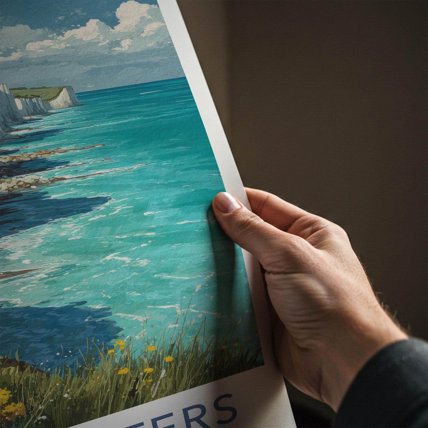 Seven Sisters Poster - England Travel Art - Chalk Cliffs Seascape Wall Decor