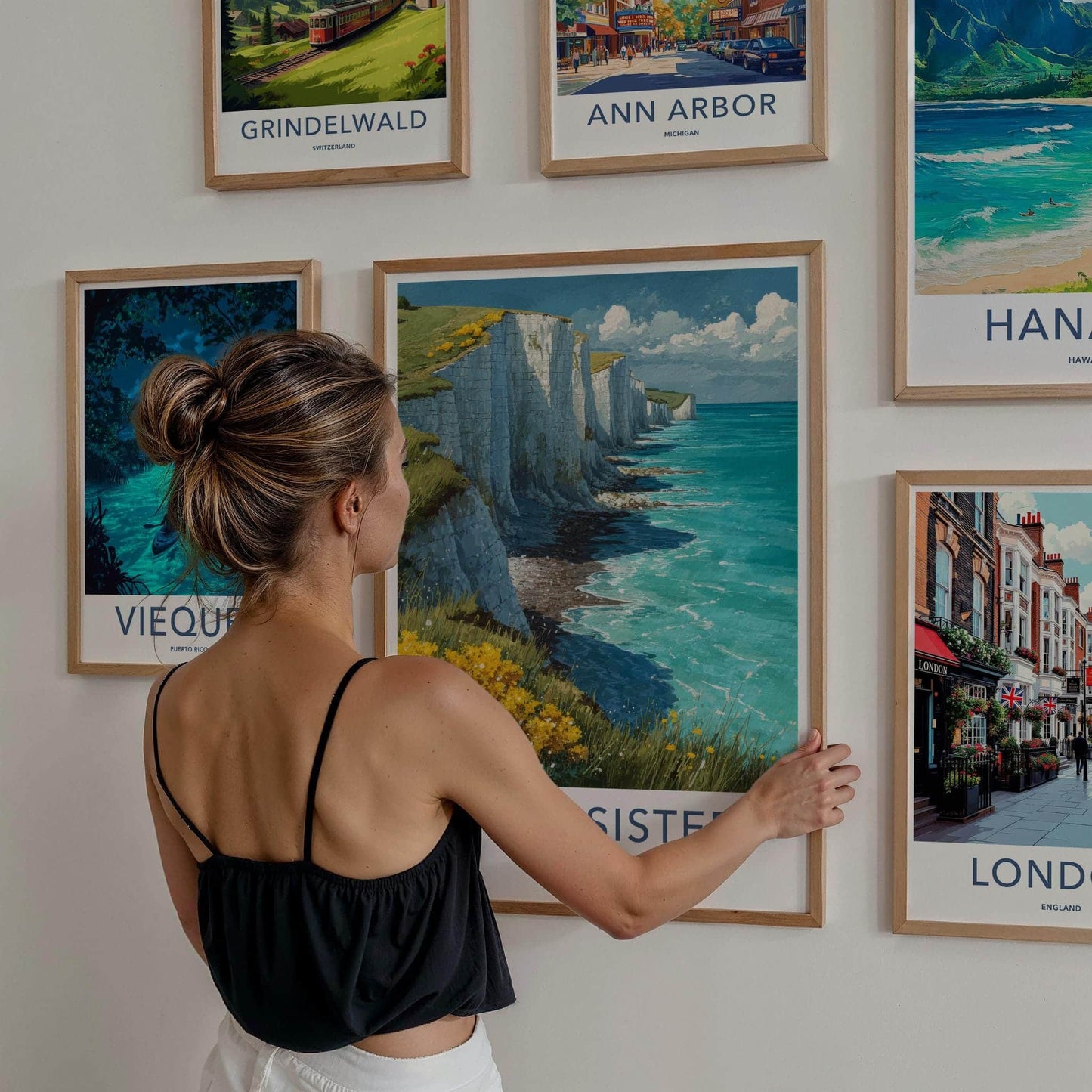 Seven Sisters Poster - England Travel Art - Chalk Cliffs Seascape Wall Decor
