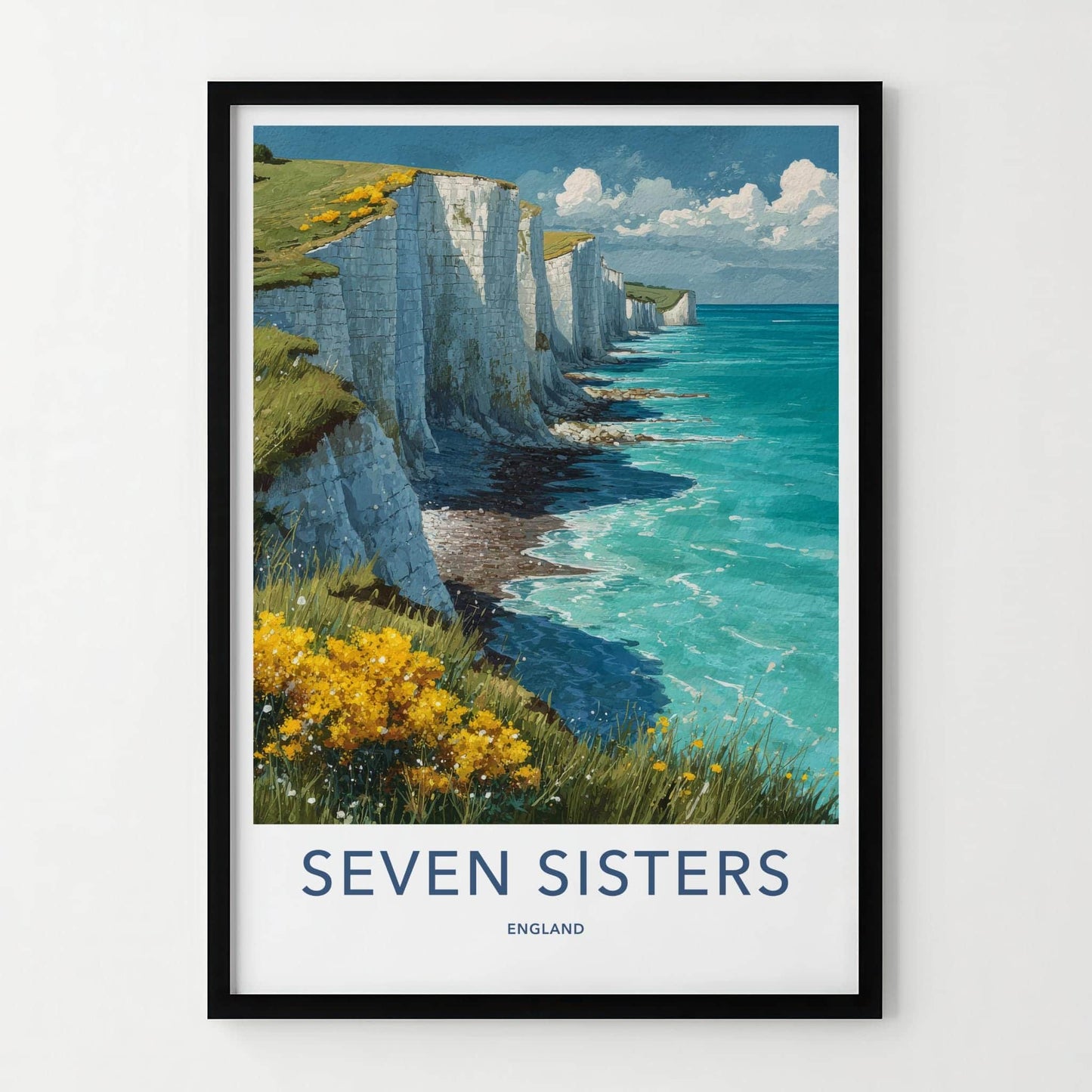 Seven Sisters Poster - England Travel Art - Chalk Cliffs Seascape Wall Decor