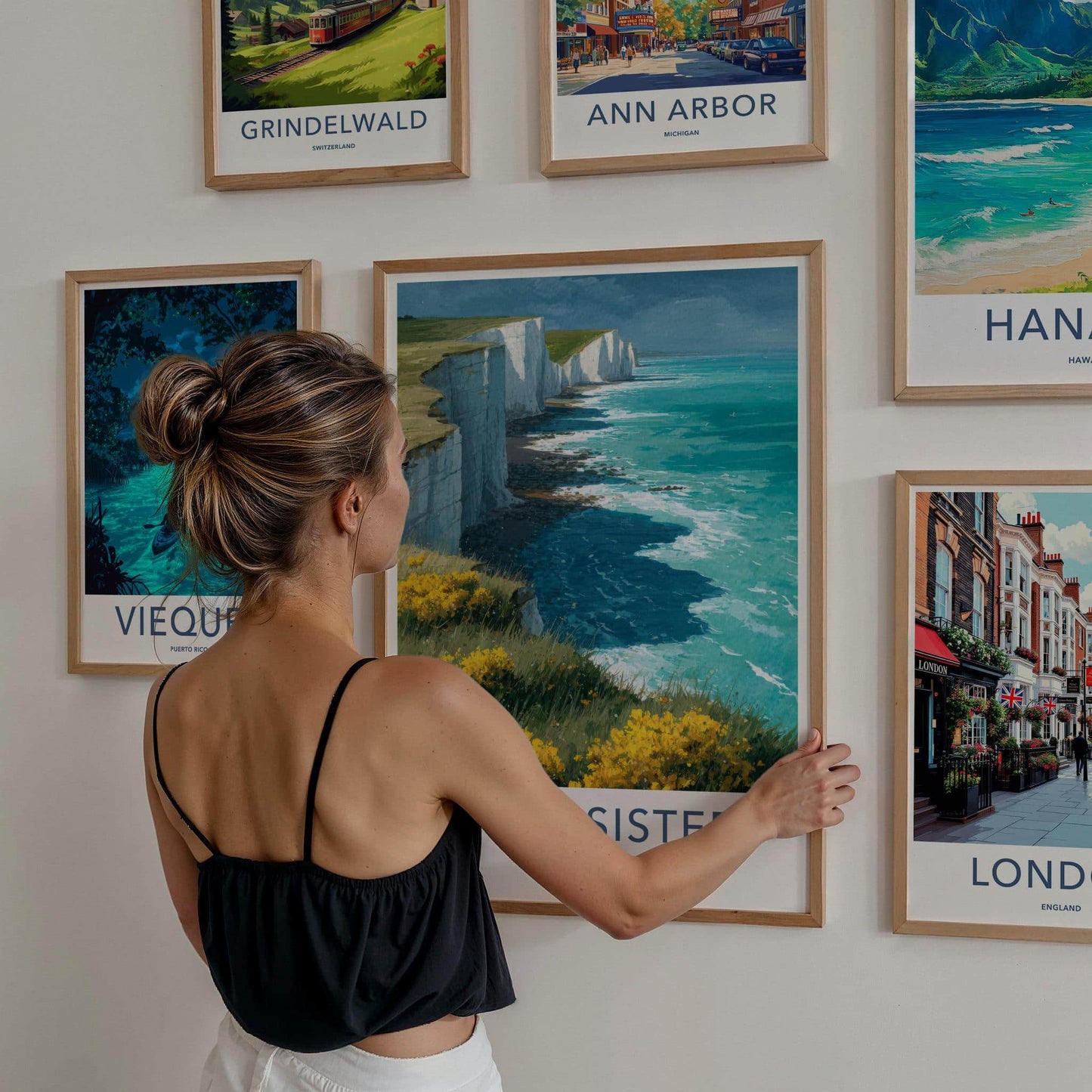 Seven Sisters Poster - England Travel Art - White Cliffs Ocean Home Decor