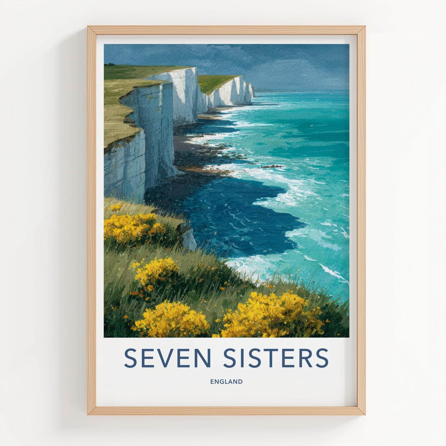 Seven Sisters Poster - England Travel Art - White Cliffs Ocean Home Decor