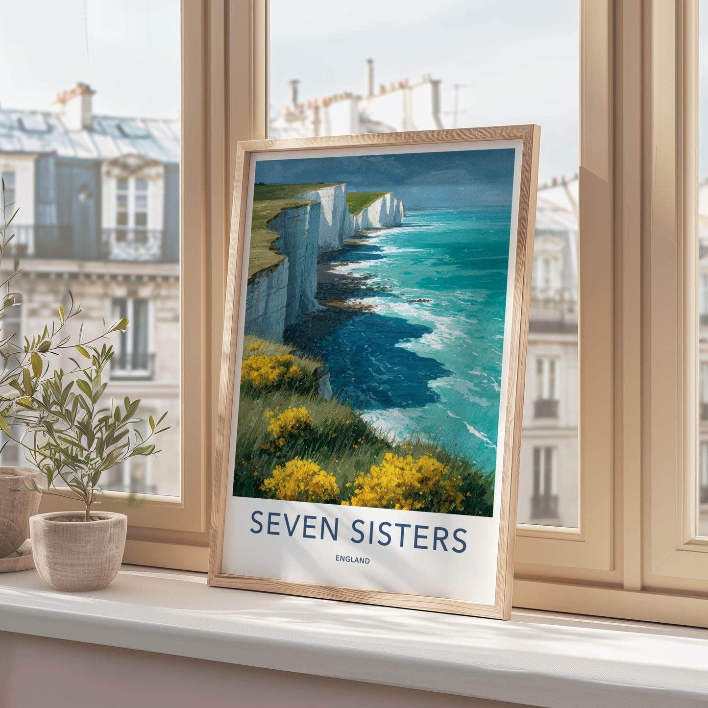 Seven Sisters Poster - England Travel Art - White Cliffs Ocean Home Decor