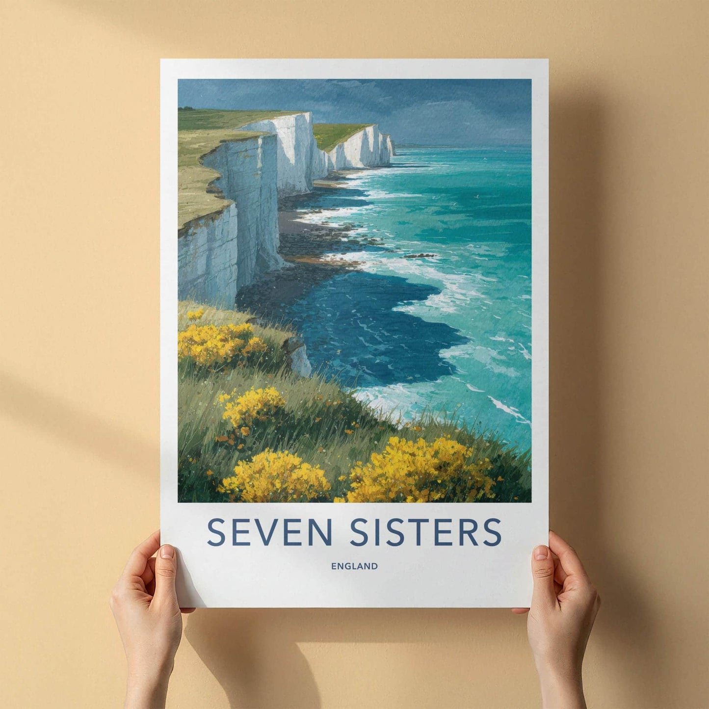 Seven Sisters Poster - England Travel Art - White Cliffs Ocean Home Decor