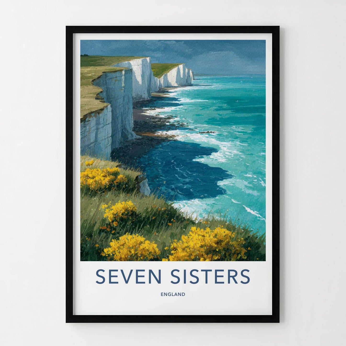 Seven Sisters Poster - England Travel Art - White Cliffs Ocean Home Decor