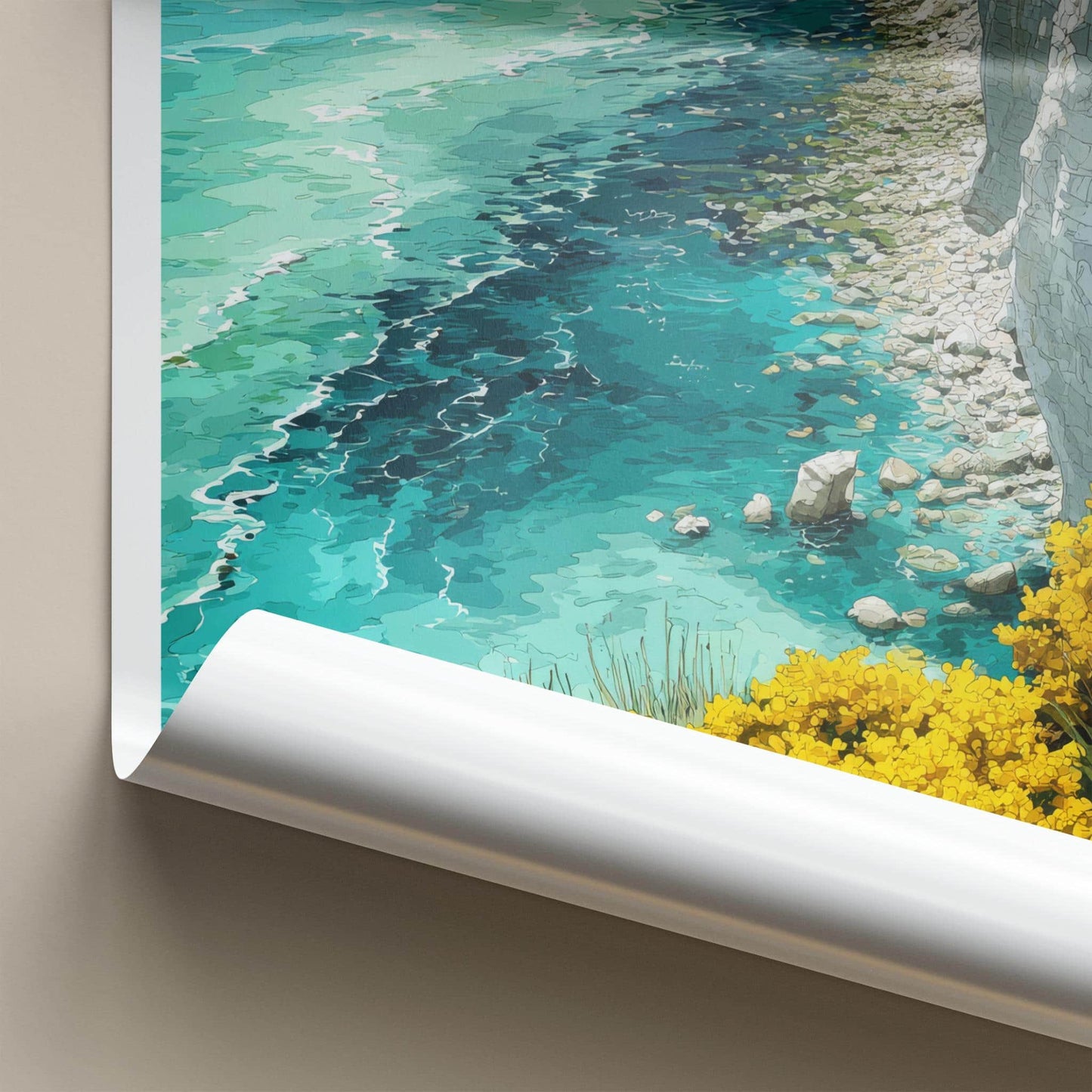 Seven Sisters Poster - England Travel Art - White Cliffs Turquoise Home Decor