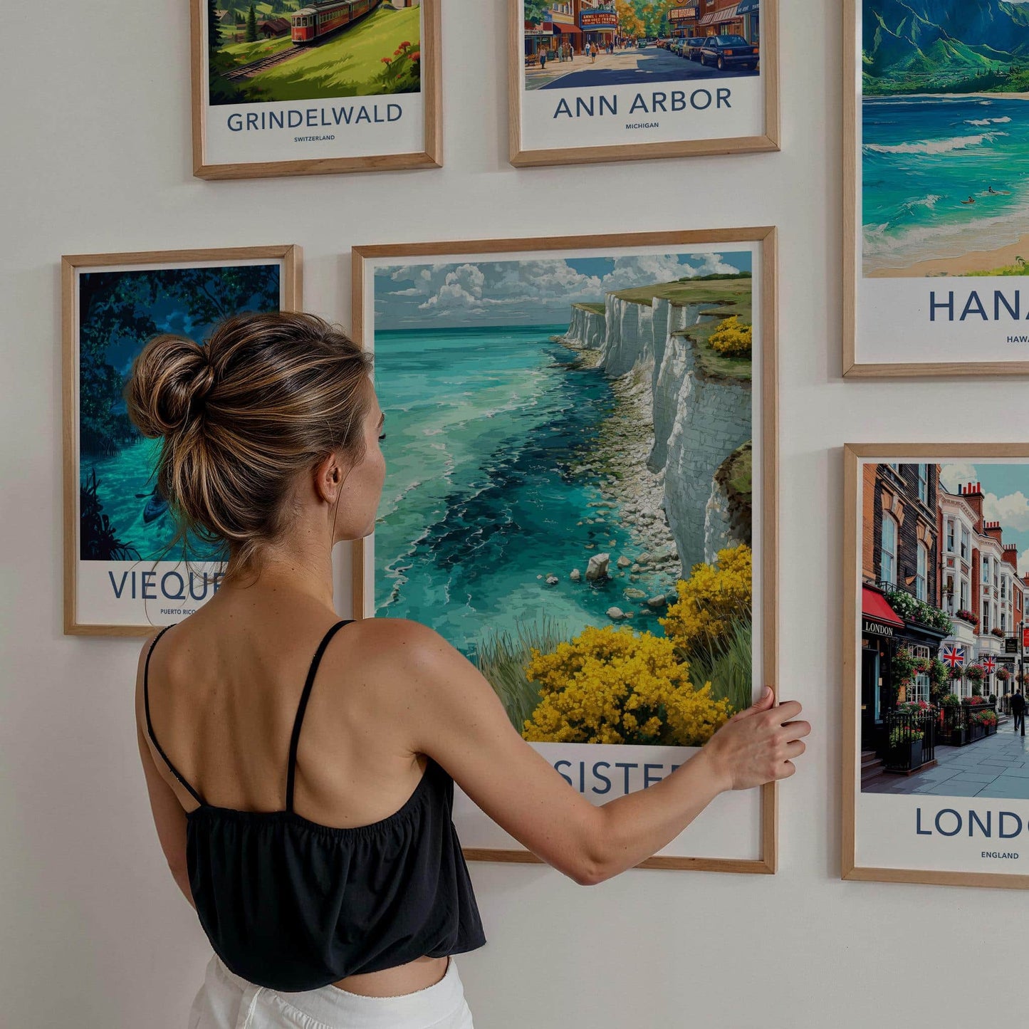 Seven Sisters Poster - England Travel Art - White Cliffs Turquoise Home Decor