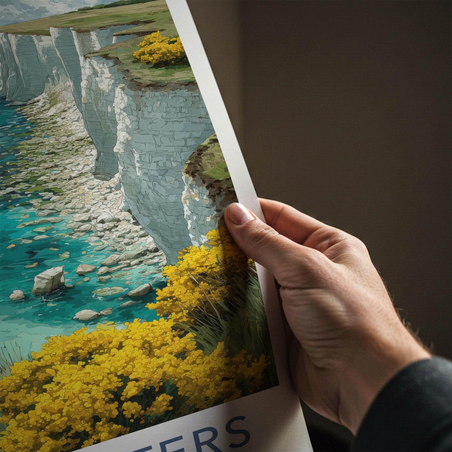 Seven Sisters Poster - England Travel Art - White Cliffs Turquoise Home Decor