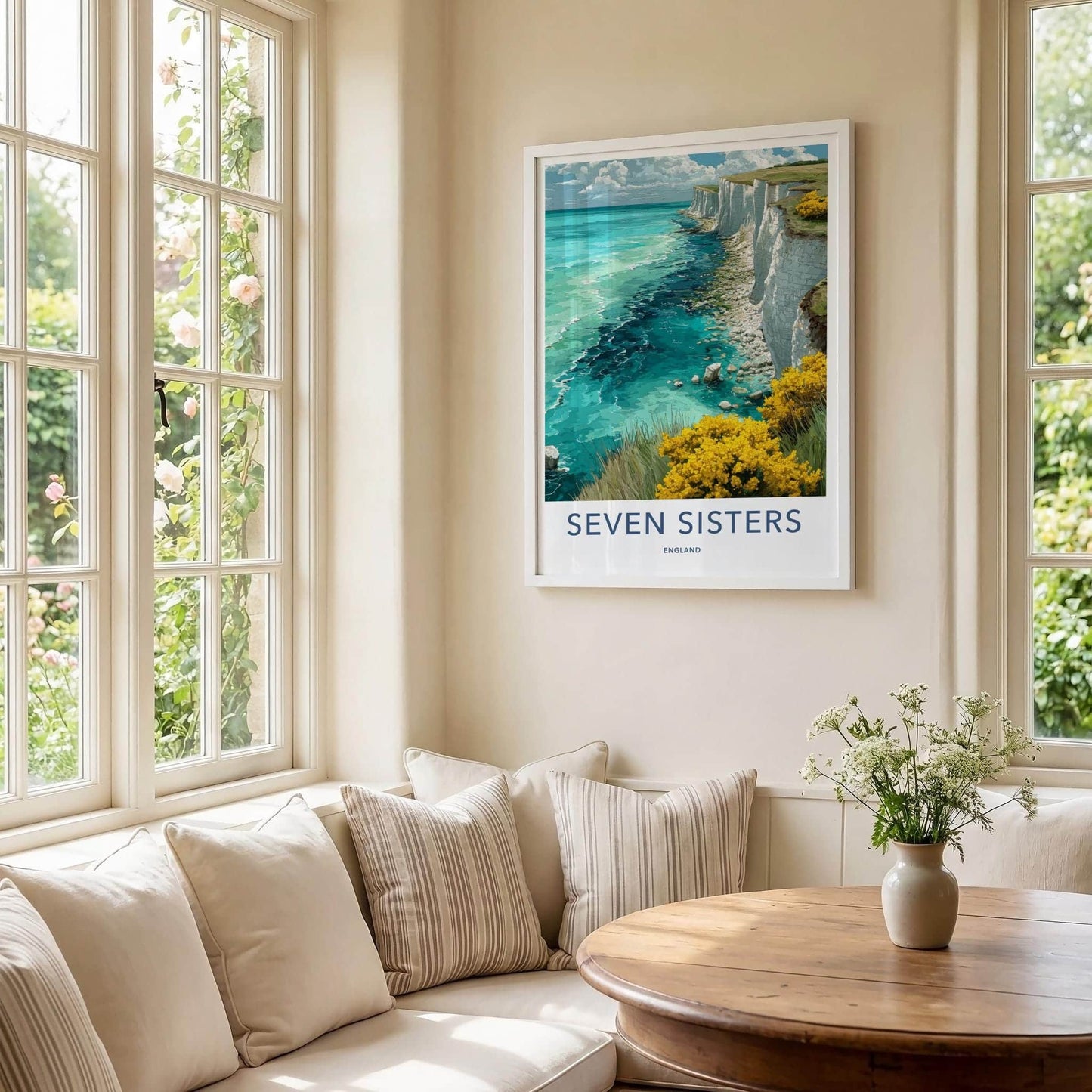 Seven Sisters Poster - England Travel Art - White Cliffs Turquoise Home Decor