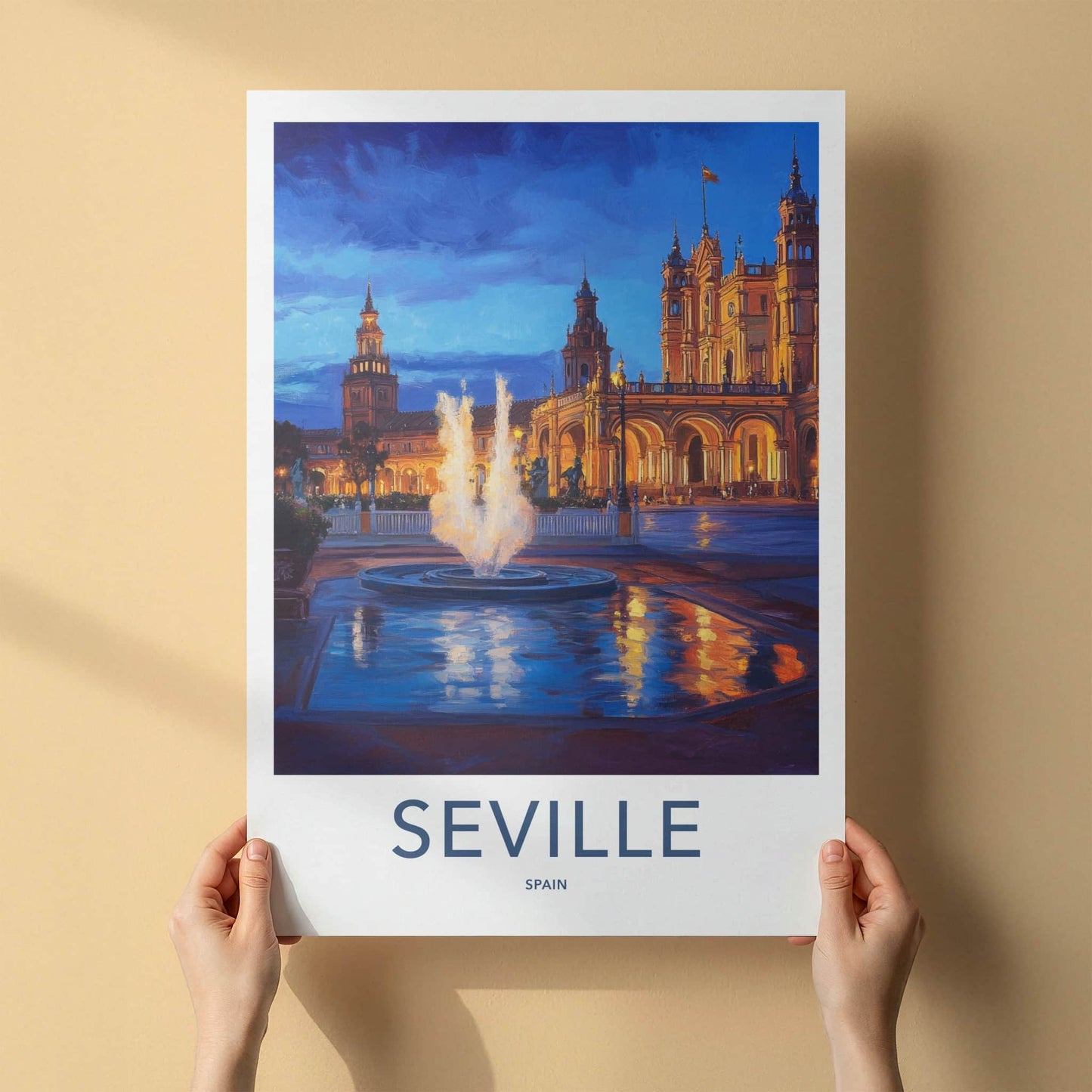 Seville Poster - Spain Travel Art - Vibrant Plaza Scene Home Decor