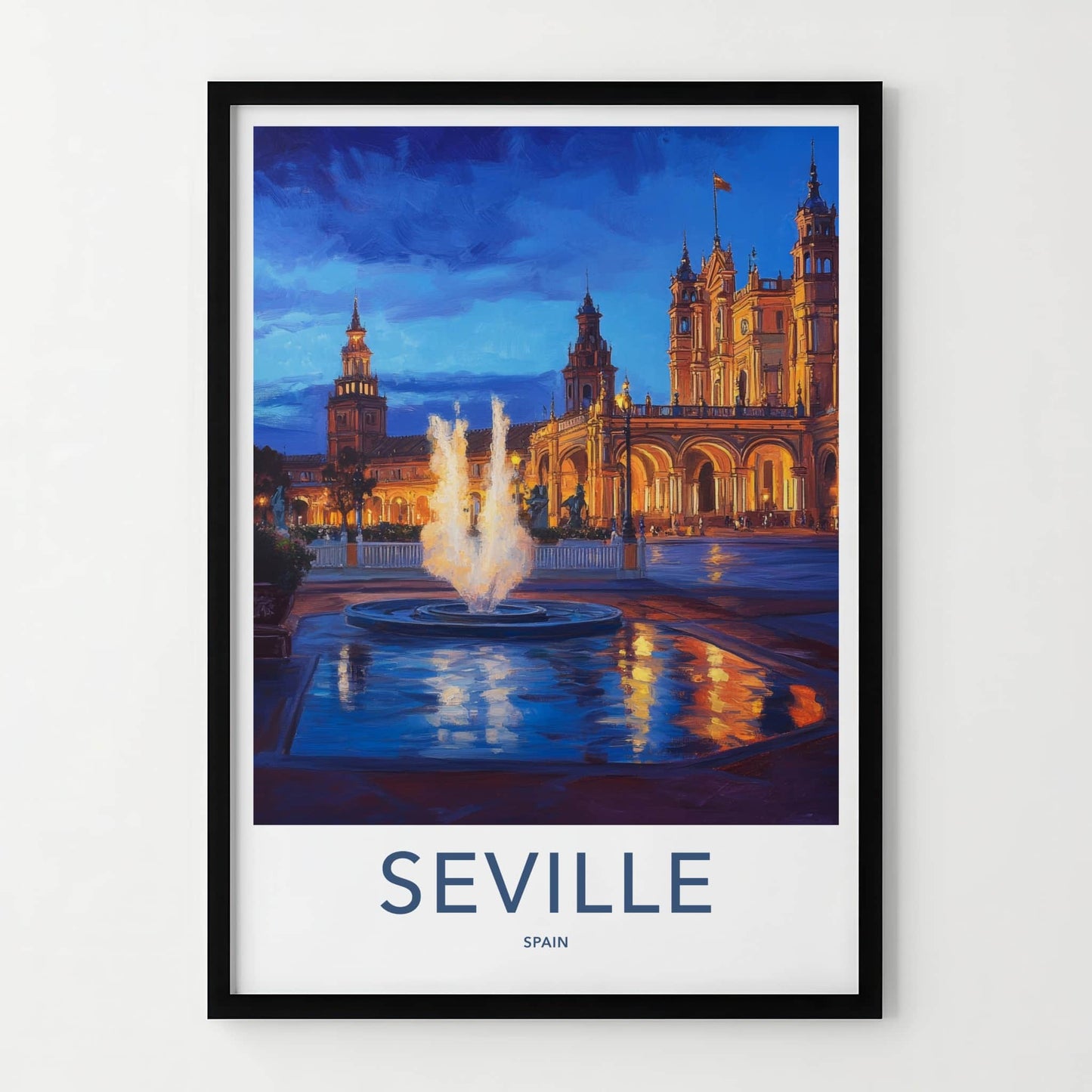 Seville Poster - Spain Travel Art - Vibrant Plaza Scene Home Decor