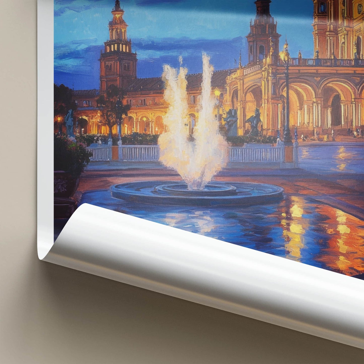Seville Poster - Spain Travel Art - Vibrant Plaza Scene Home Decor