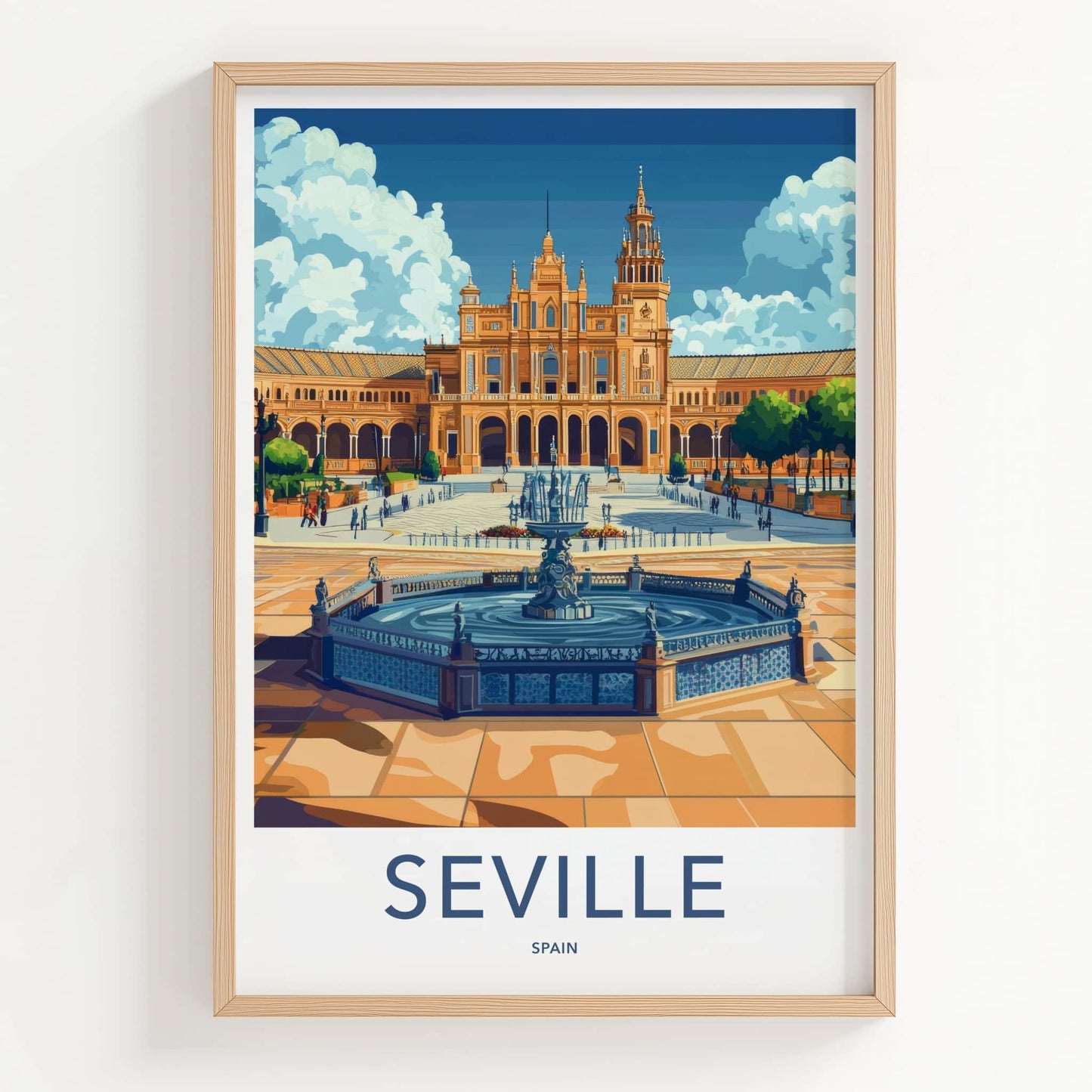 Seville Poster - Spain Travel Print - Grand Plaza Fountain Home Decor