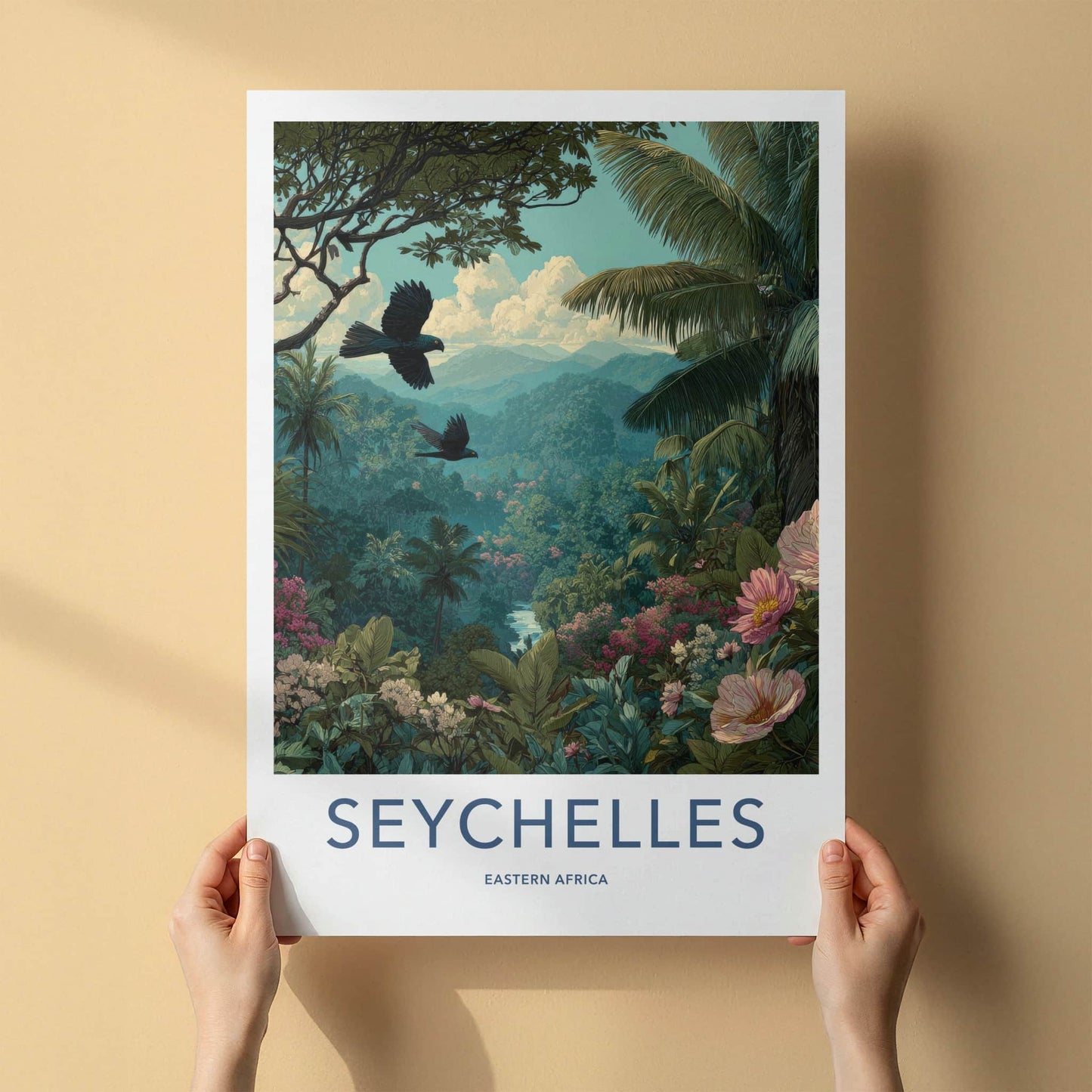 Seychelles Poster - Seychelles Travel Art - Flying Birds Jungle Home Decor