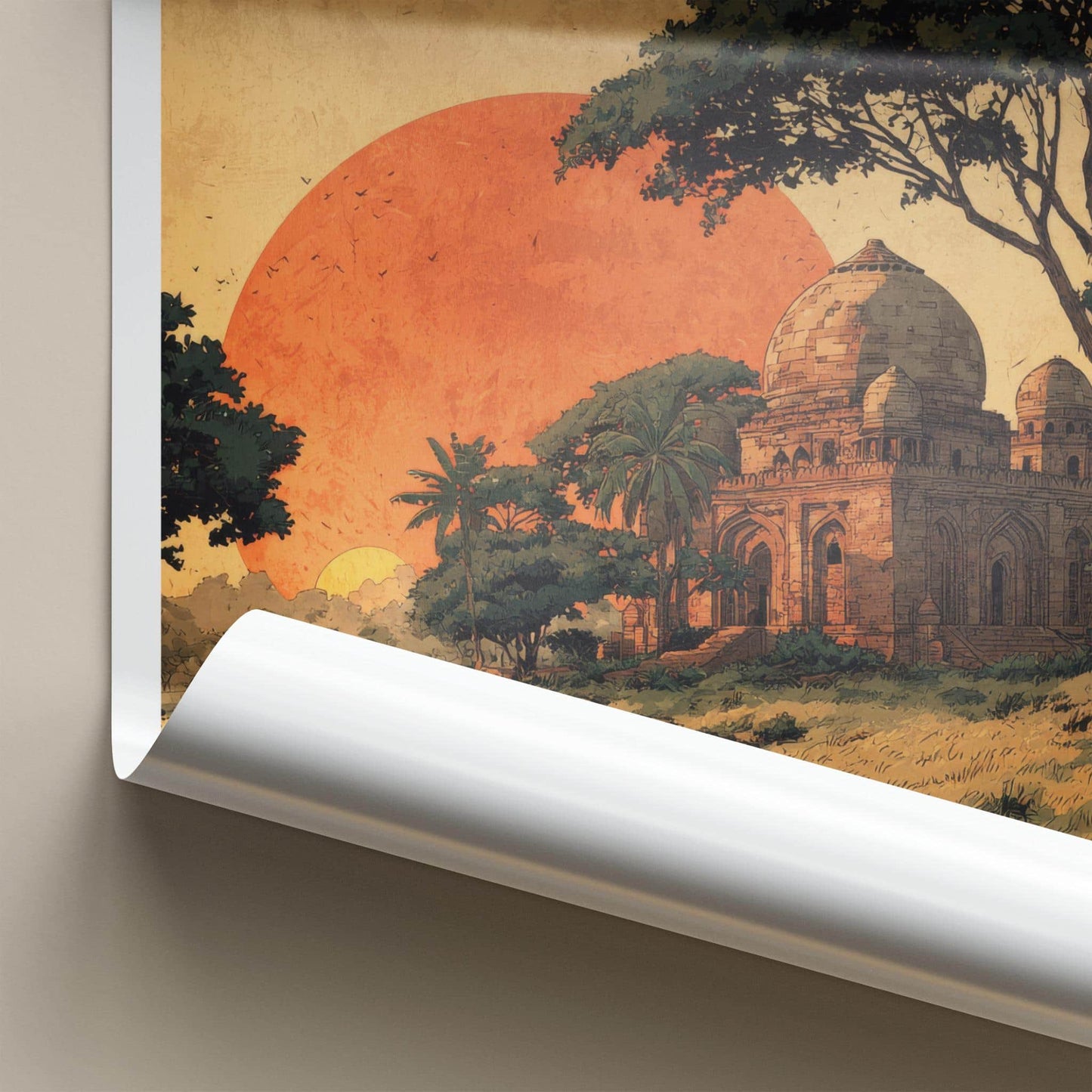 Shait Gumbad Poster - Bangladesh Travel Art - Ancient Mosque Sunset Home Decor