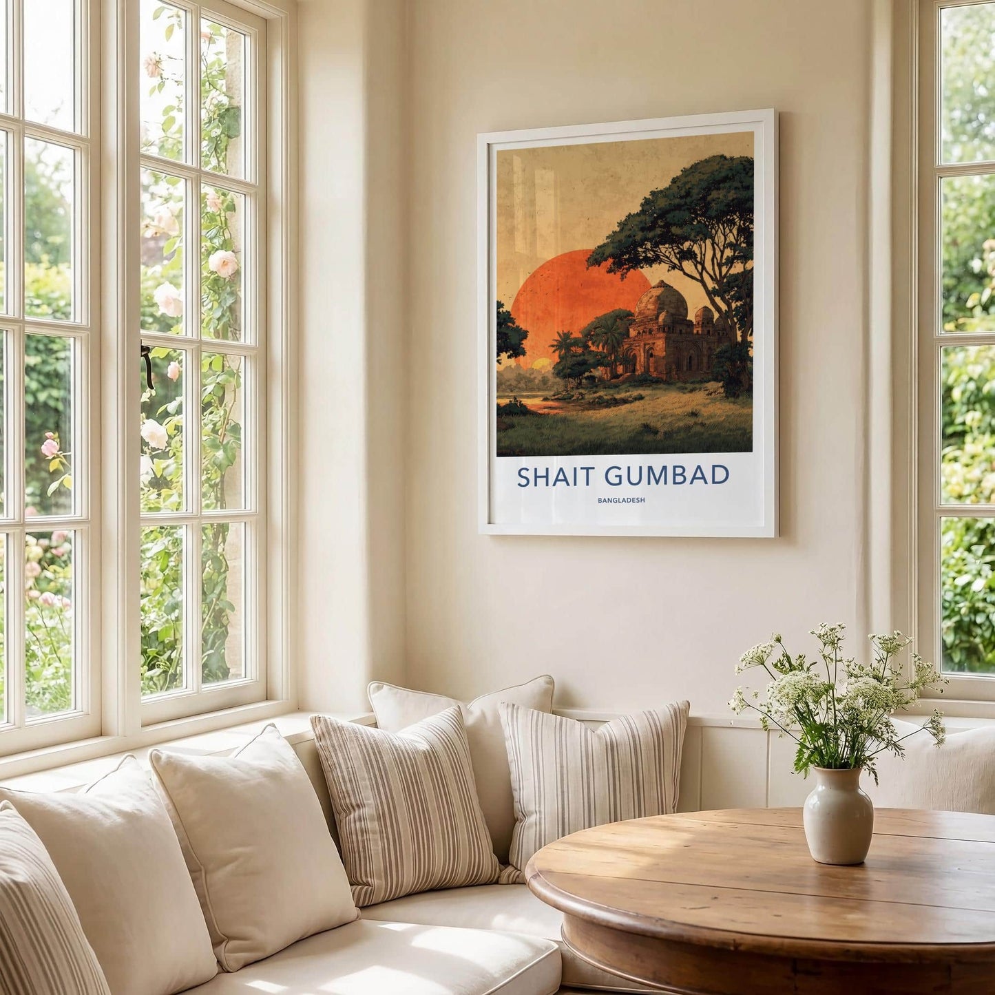 Shait Gumbad Poster - Bangladesh Travel Art - Ancient Mosque Sunset Home Decor