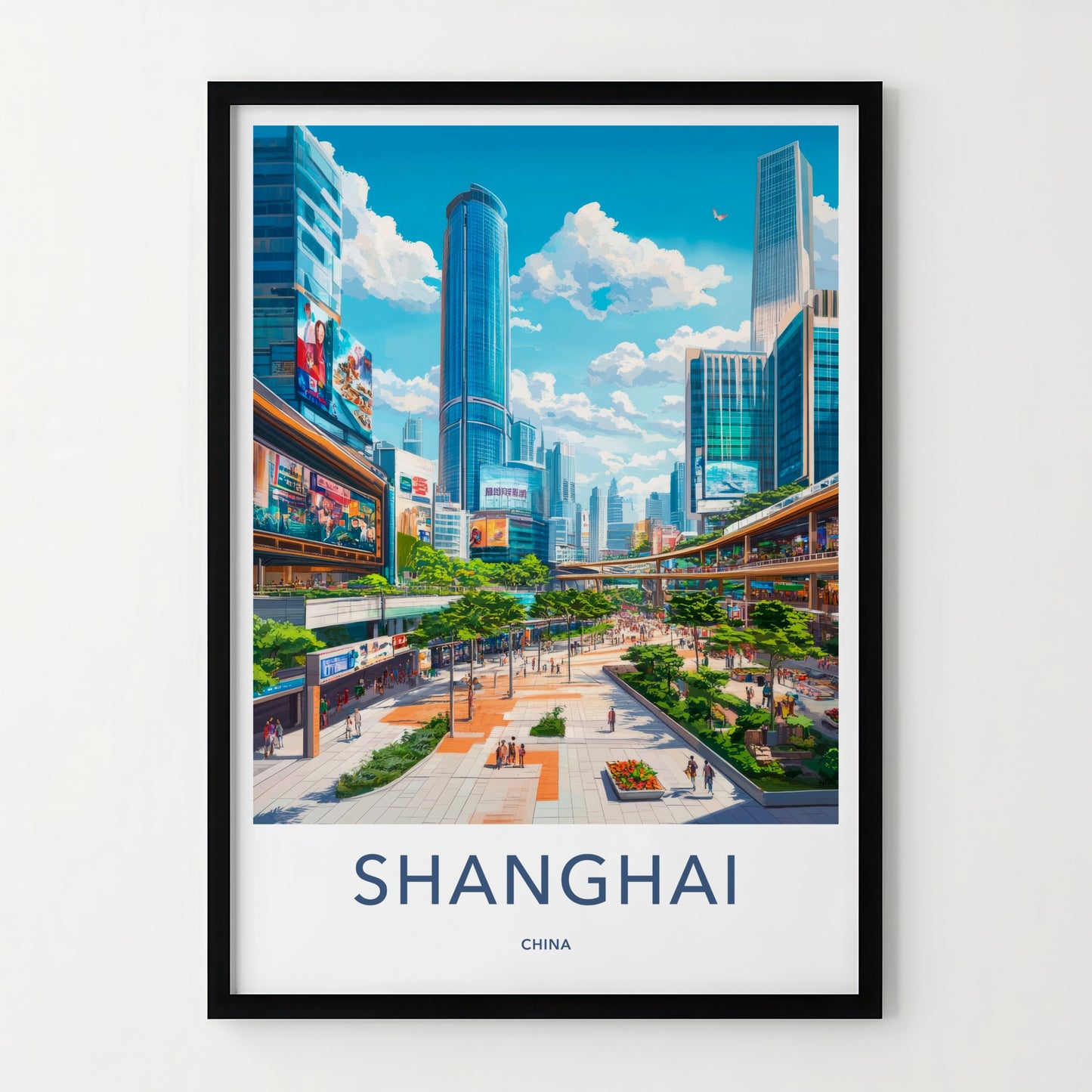 Shanghai Poster - China Travel Art - Bustling Urban Promenade Home Decor