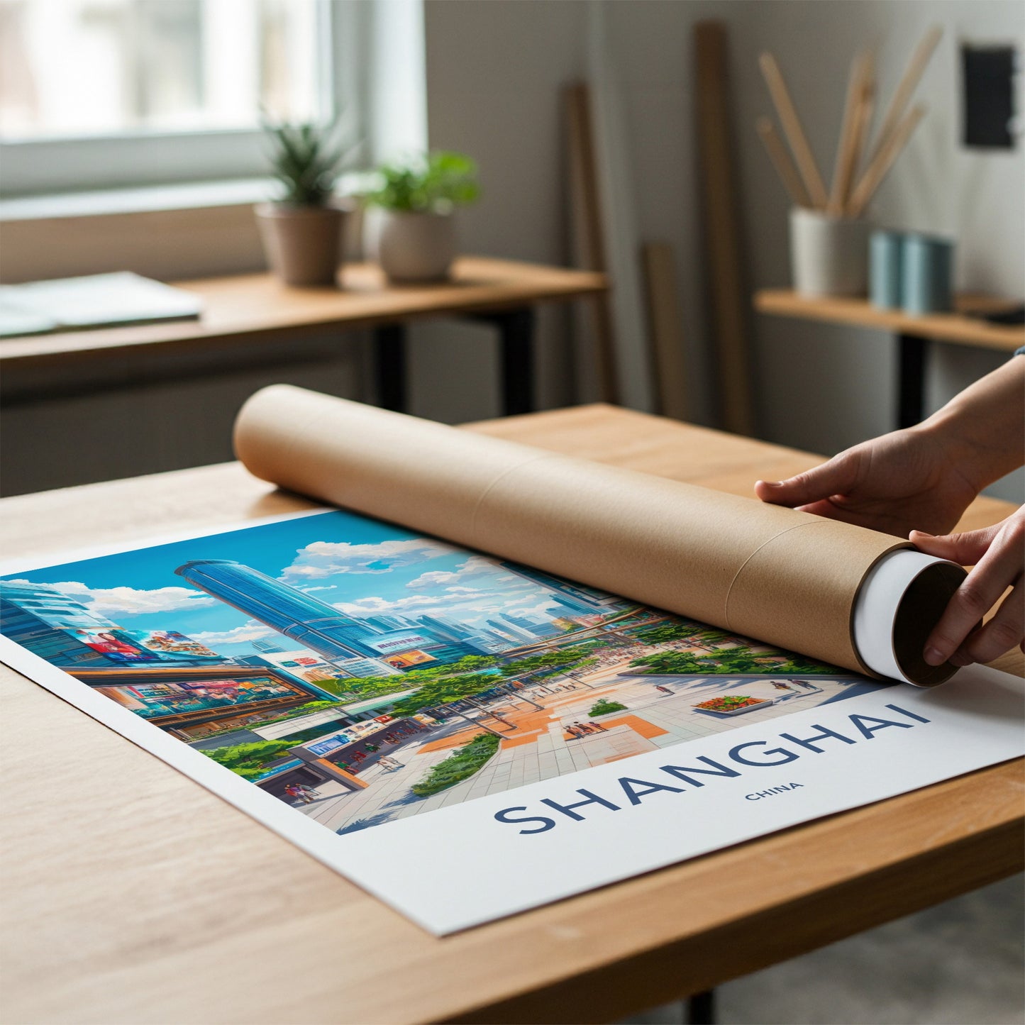 Shanghai Poster - China Travel Art - Bustling Urban Promenade Home Decor