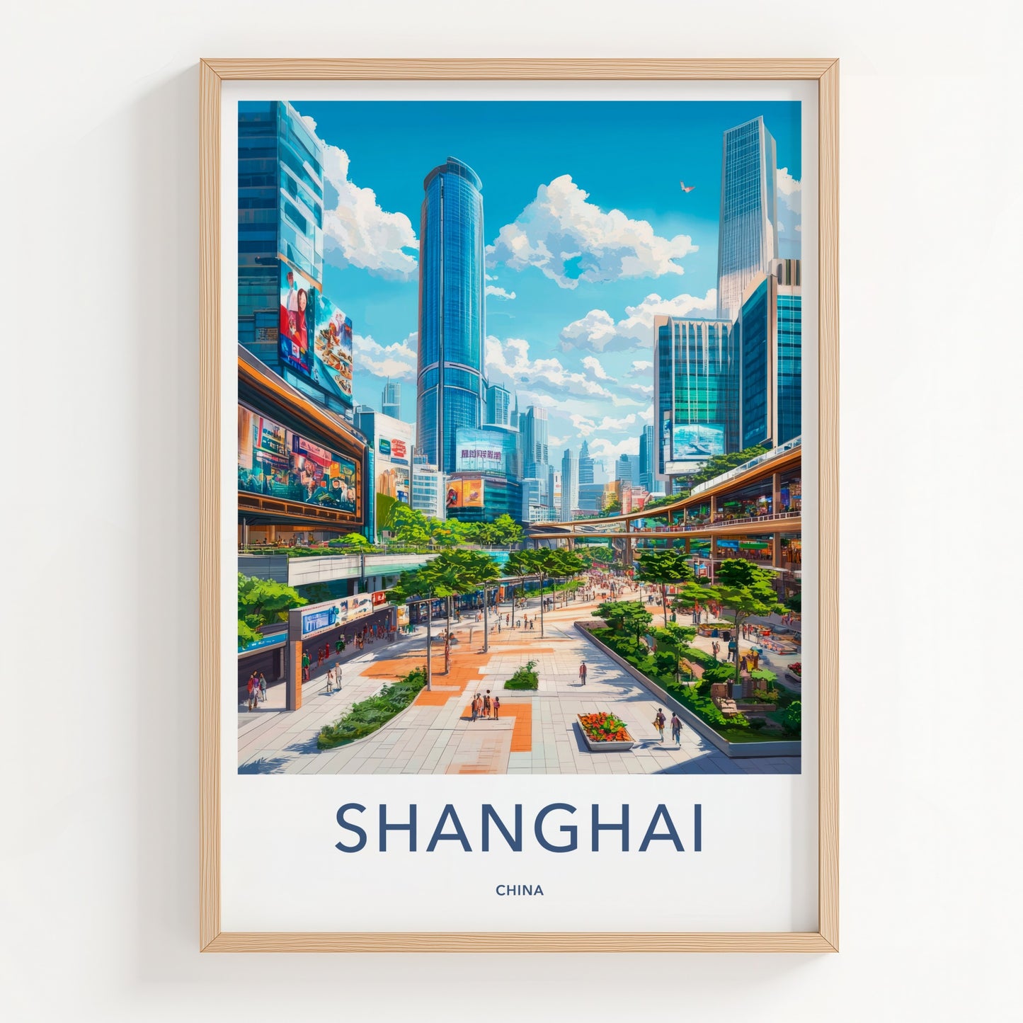 Shanghai Poster - China Travel Art - Bustling Urban Promenade Home Decor
