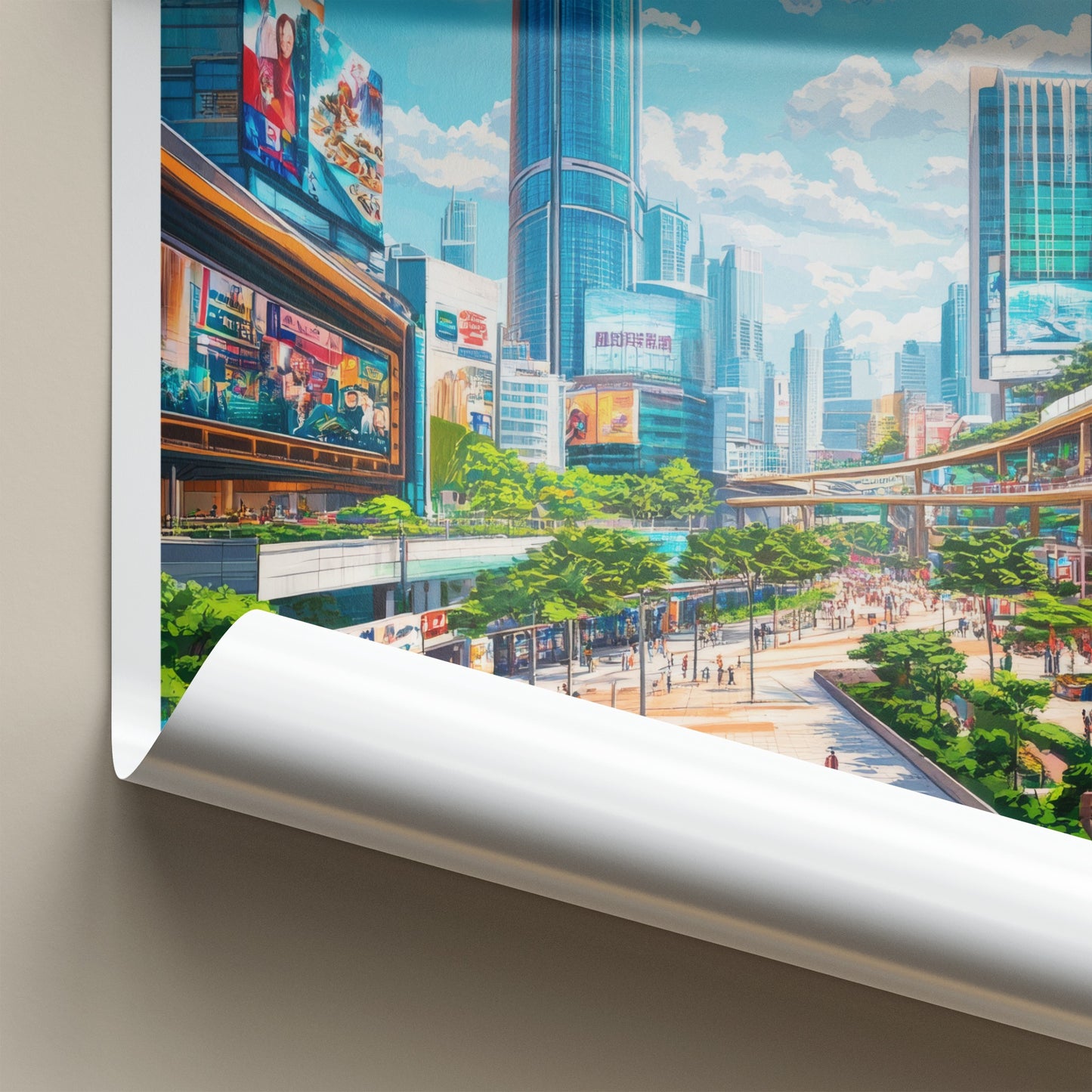 Shanghai Poster - China Travel Art - Bustling Urban Promenade Home Decor