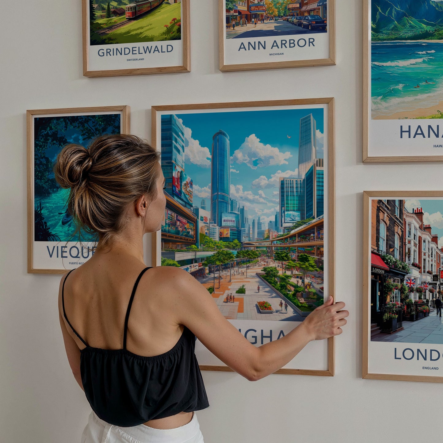 Shanghai Poster - China Travel Art - Bustling Urban Promenade Home Decor