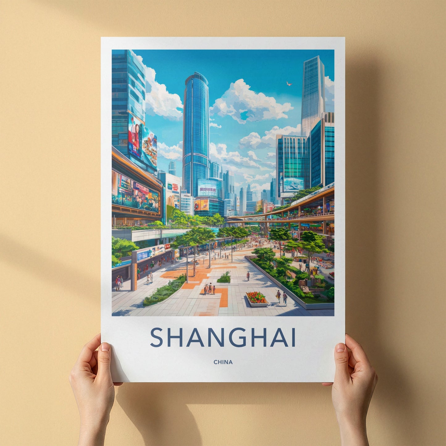 Shanghai Poster - China Travel Art - Bustling Urban Promenade Home Decor