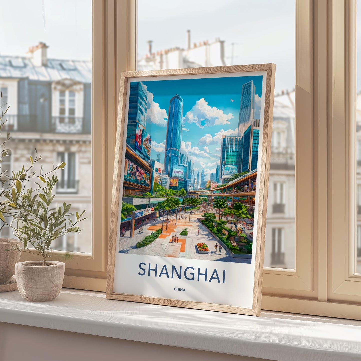 Shanghai Poster - China Travel Art - Bustling Urban Promenade Home Decor