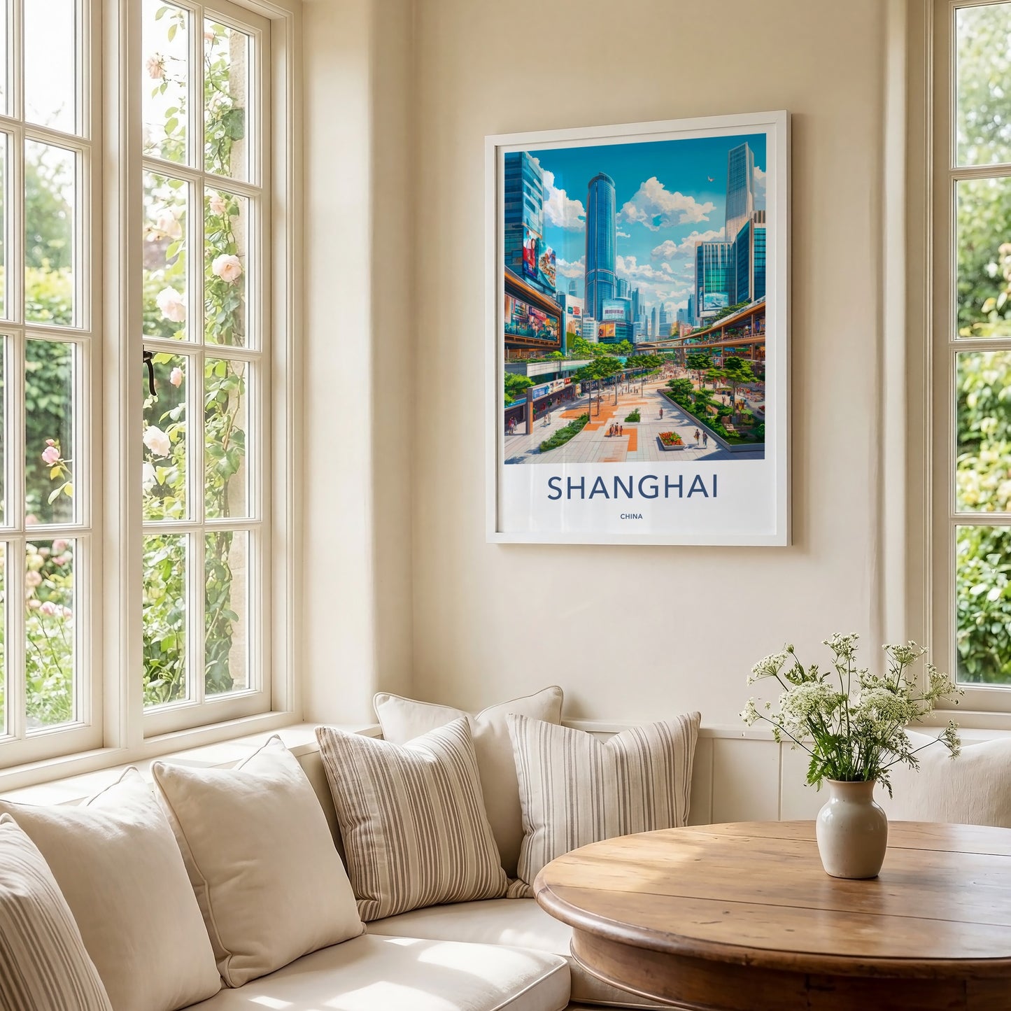 Shanghai Poster - China Travel Art - Bustling Urban Promenade Home Decor
