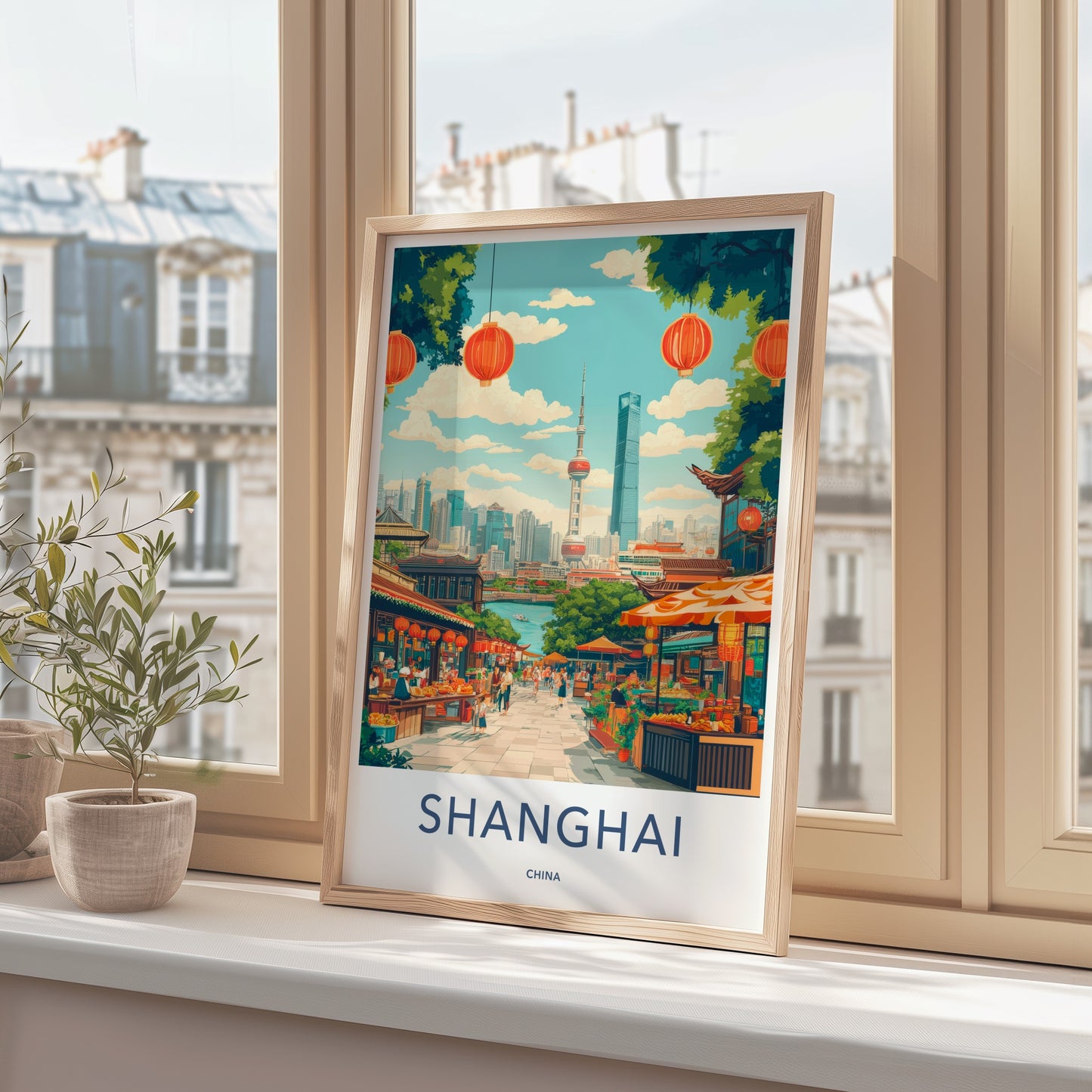 Shanghai Poster - China Travel Art - Vibrant City Street Home Decor