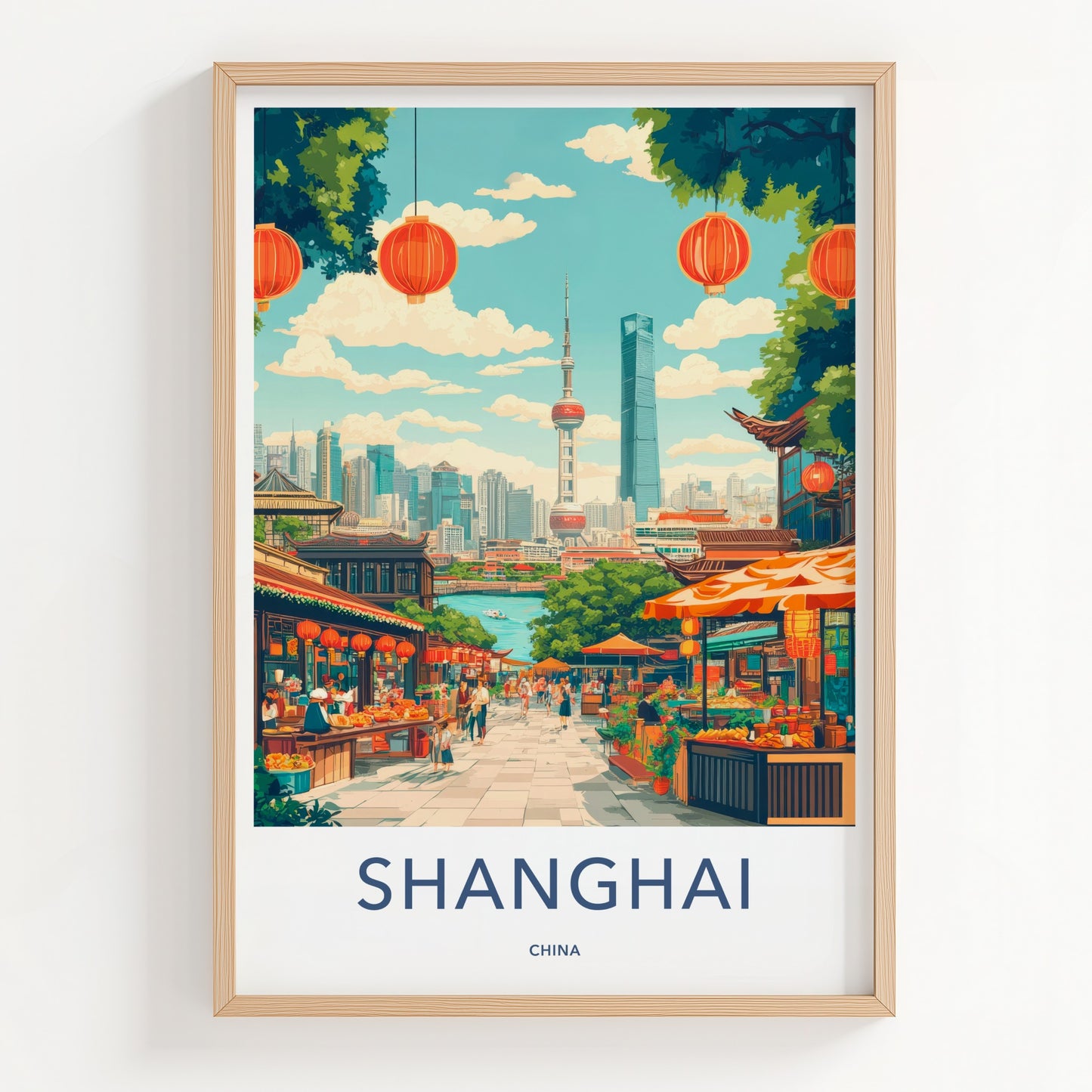 Shanghai Poster - China Travel Art - Vibrant City Street Home Decor