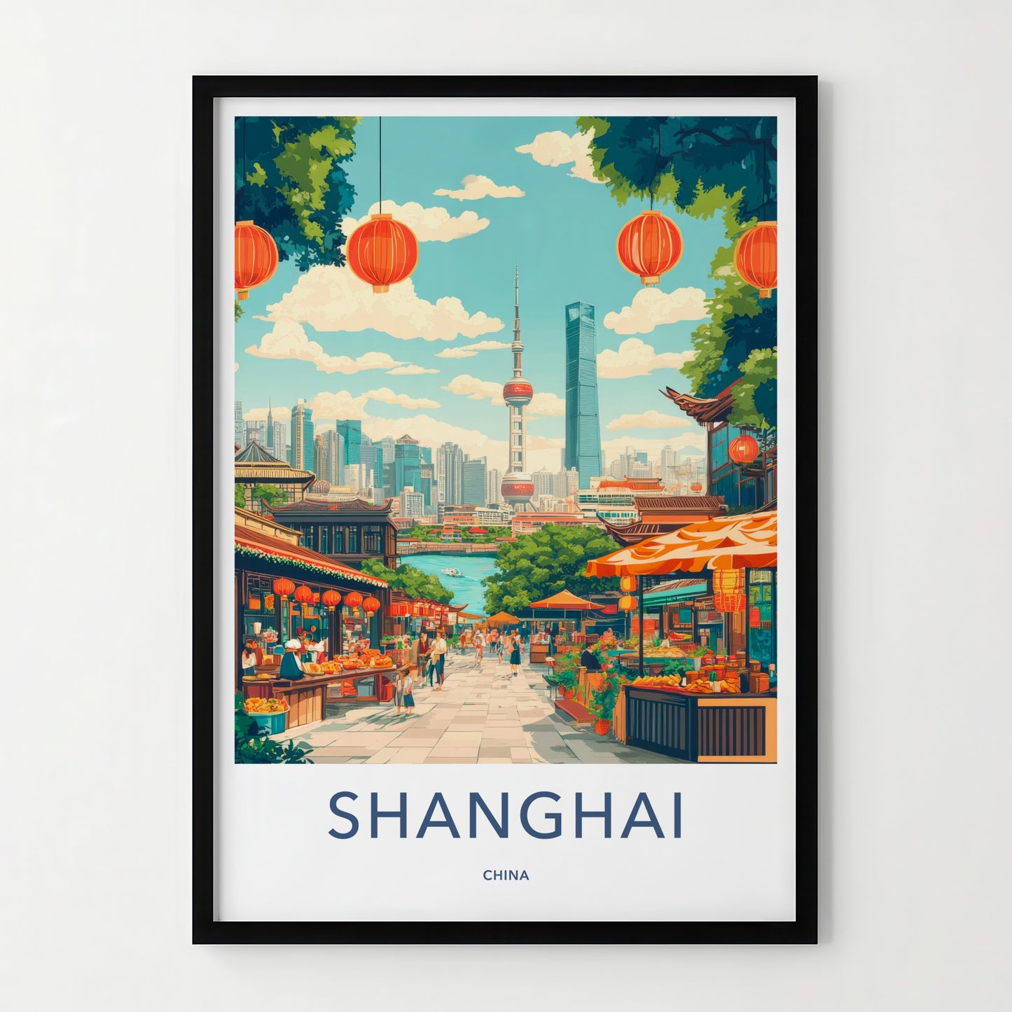 Shanghai Poster - China Travel Art - Vibrant City Street Home Decor