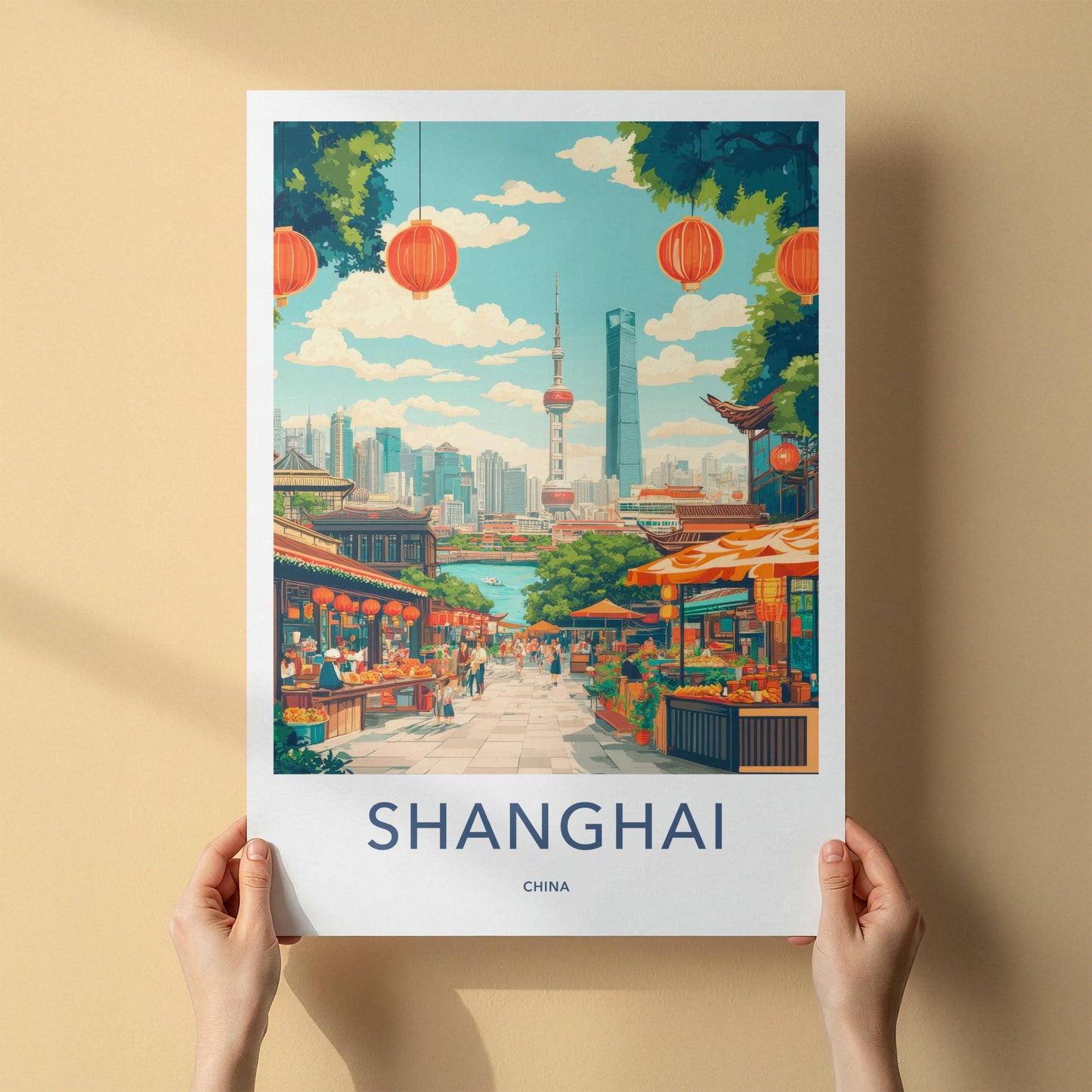 Shanghai Poster - China Travel Art - Vibrant City Street Home Decor