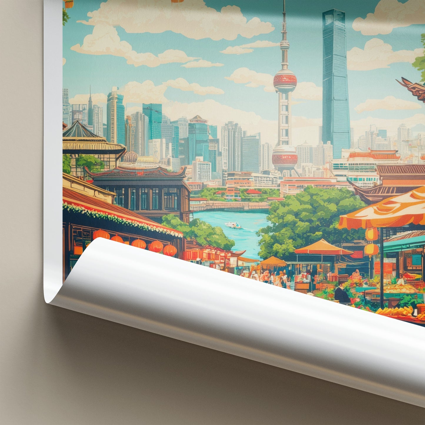 Shanghai Poster - China Travel Art - Vibrant City Street Home Decor