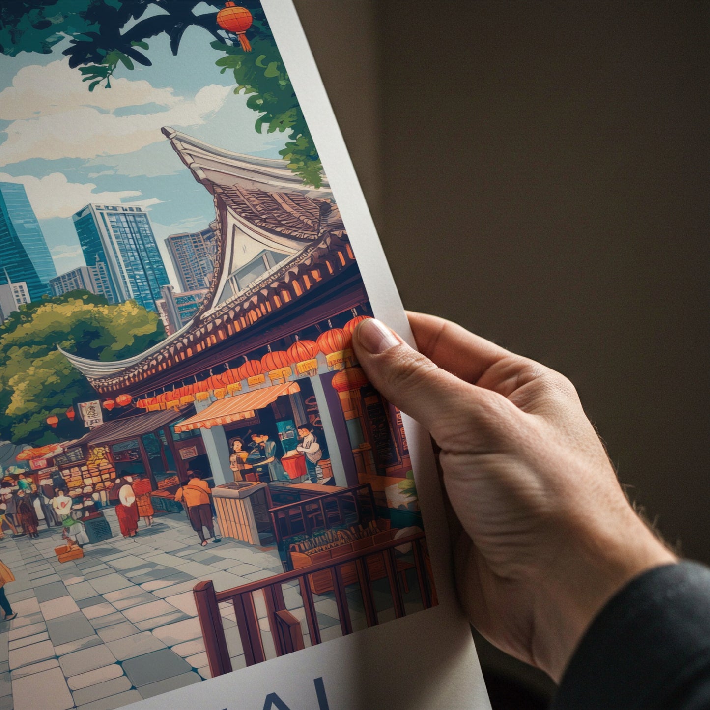 Shanghai Poster - China Travel Art - Vibrant Market Skyline Home Decor