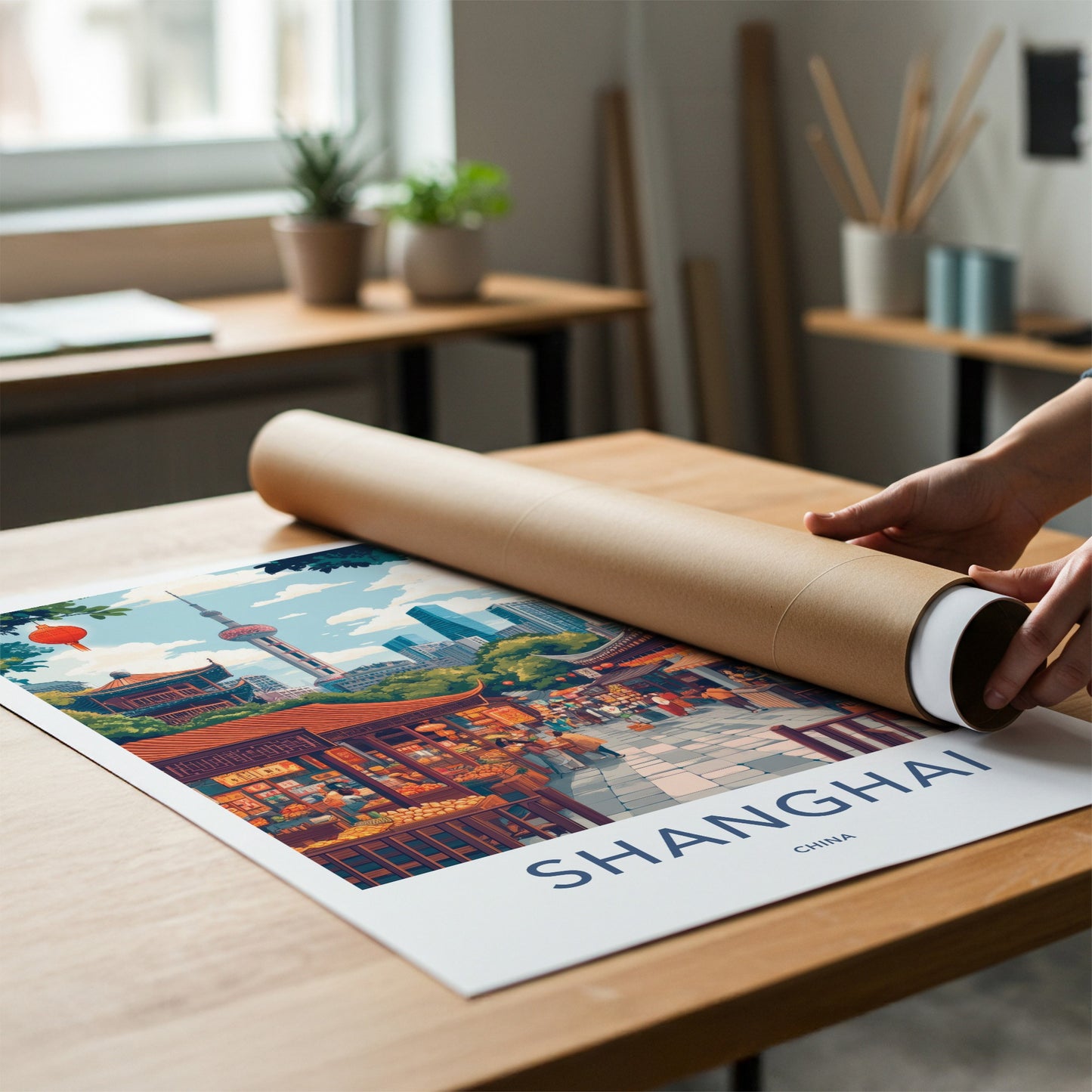 Shanghai Poster - China Travel Art - Vibrant Market Skyline Home Decor