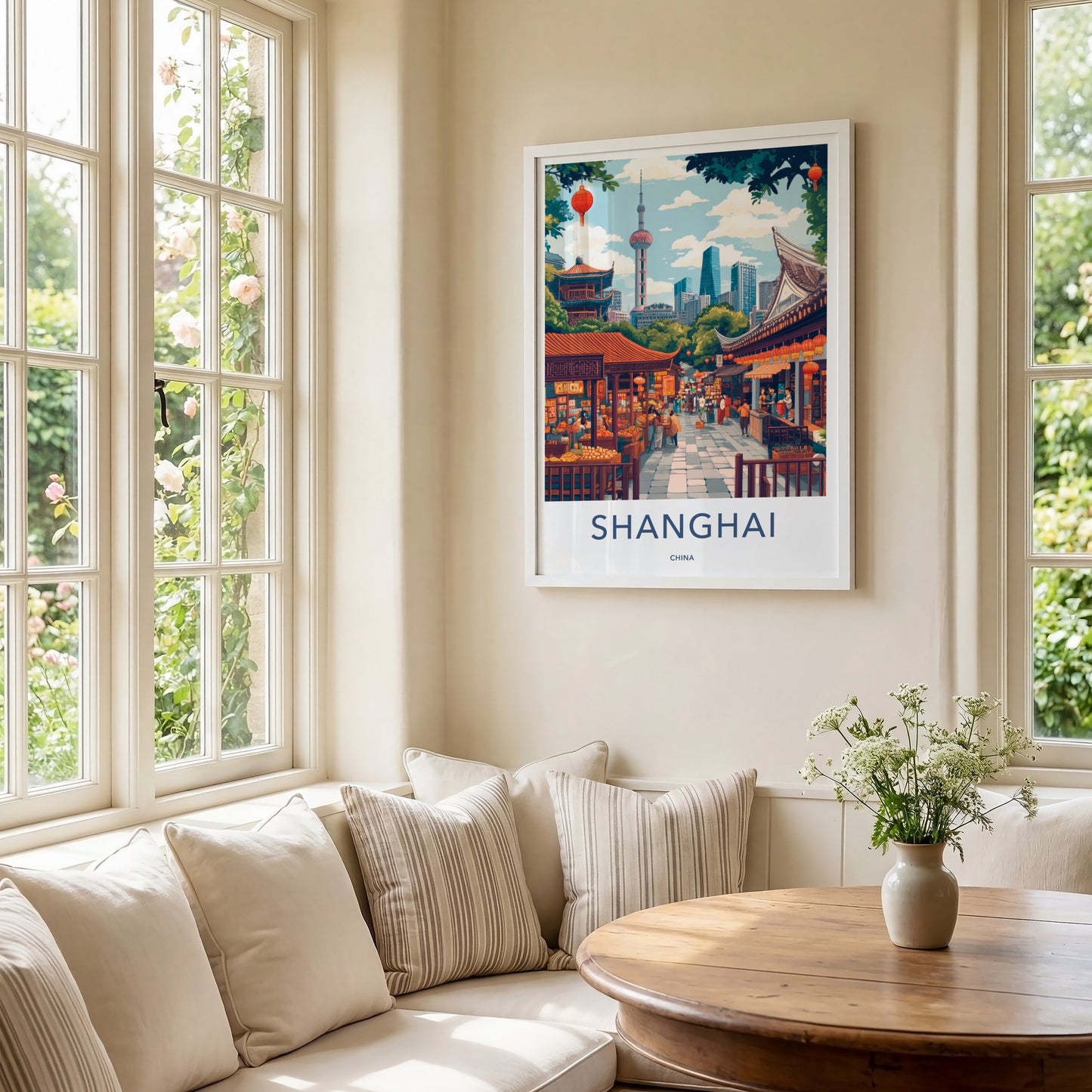 Shanghai Poster - China Travel Art - Vibrant Market Skyline Home Decor