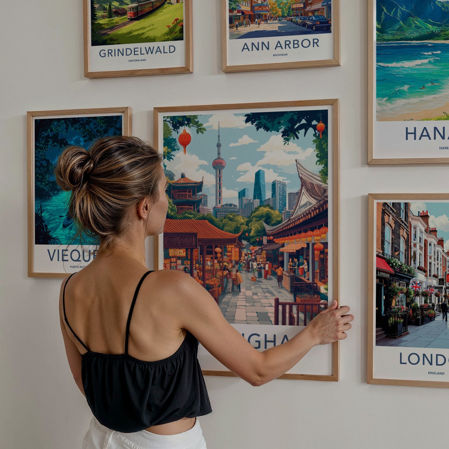 Shanghai Poster - China Travel Art - Vibrant Market Skyline Home Decor